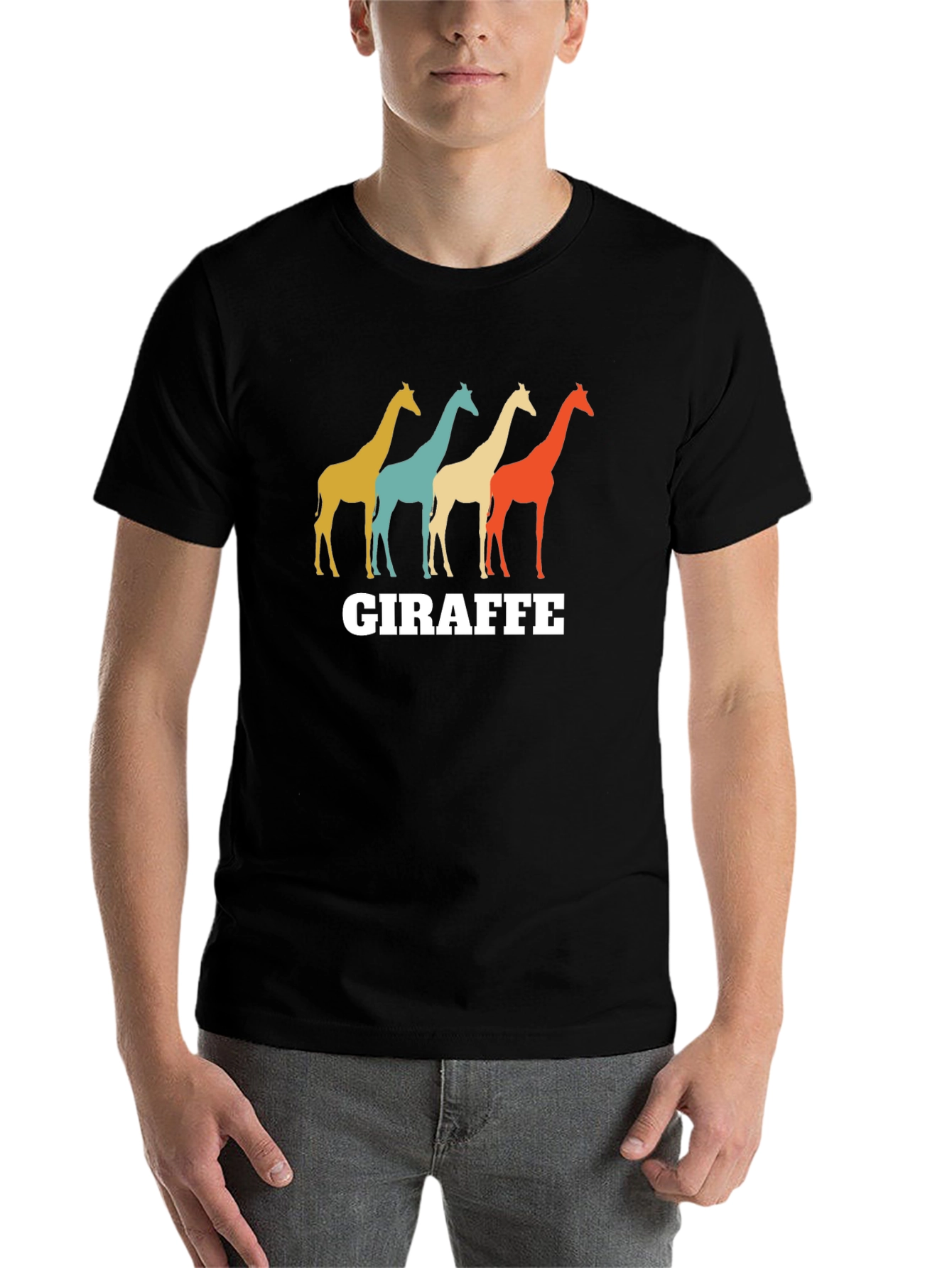Black Retro Giraffe Graphic T-Shirt - Unisex Crew Neck view 7
