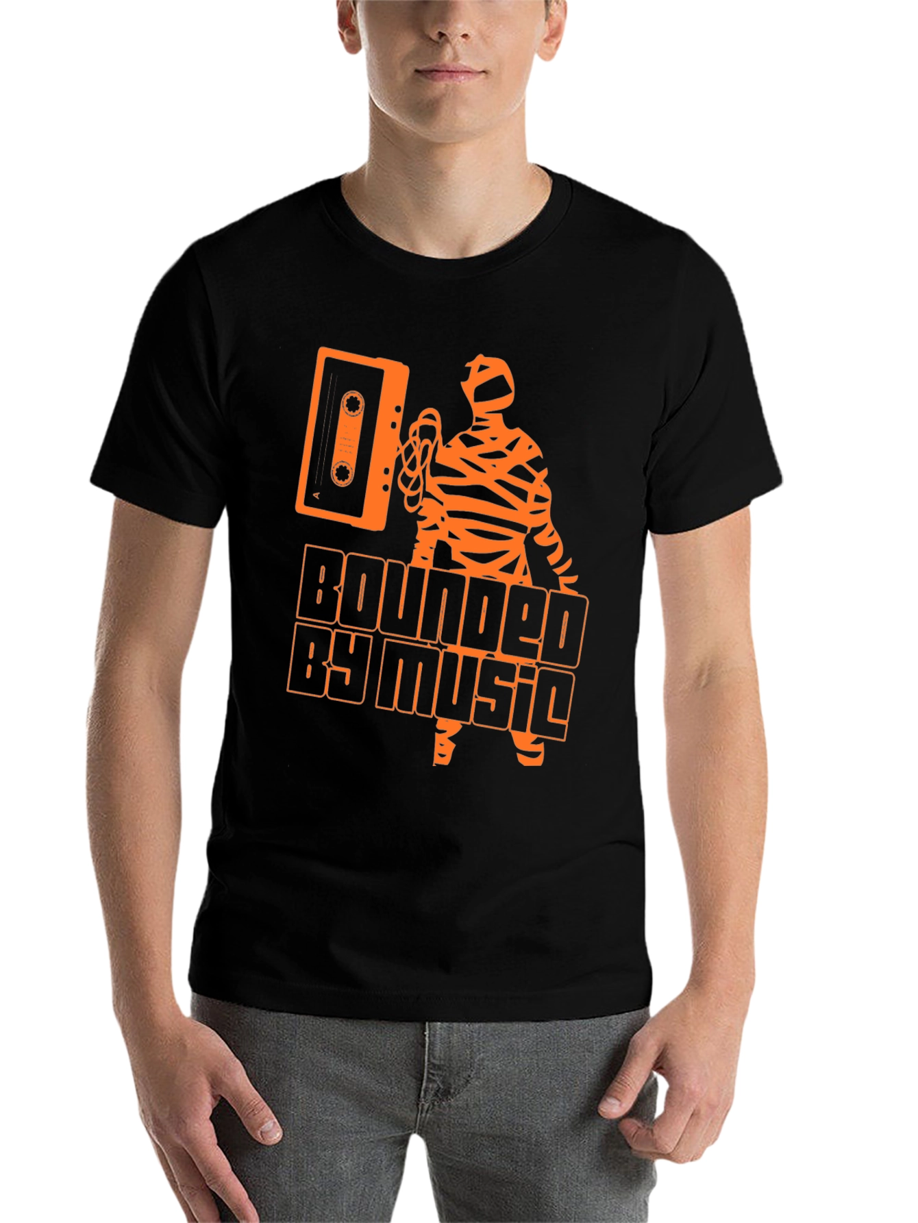 Black Bounded by Music Cassette Tape Mummy Graphic T-Shirt view 7