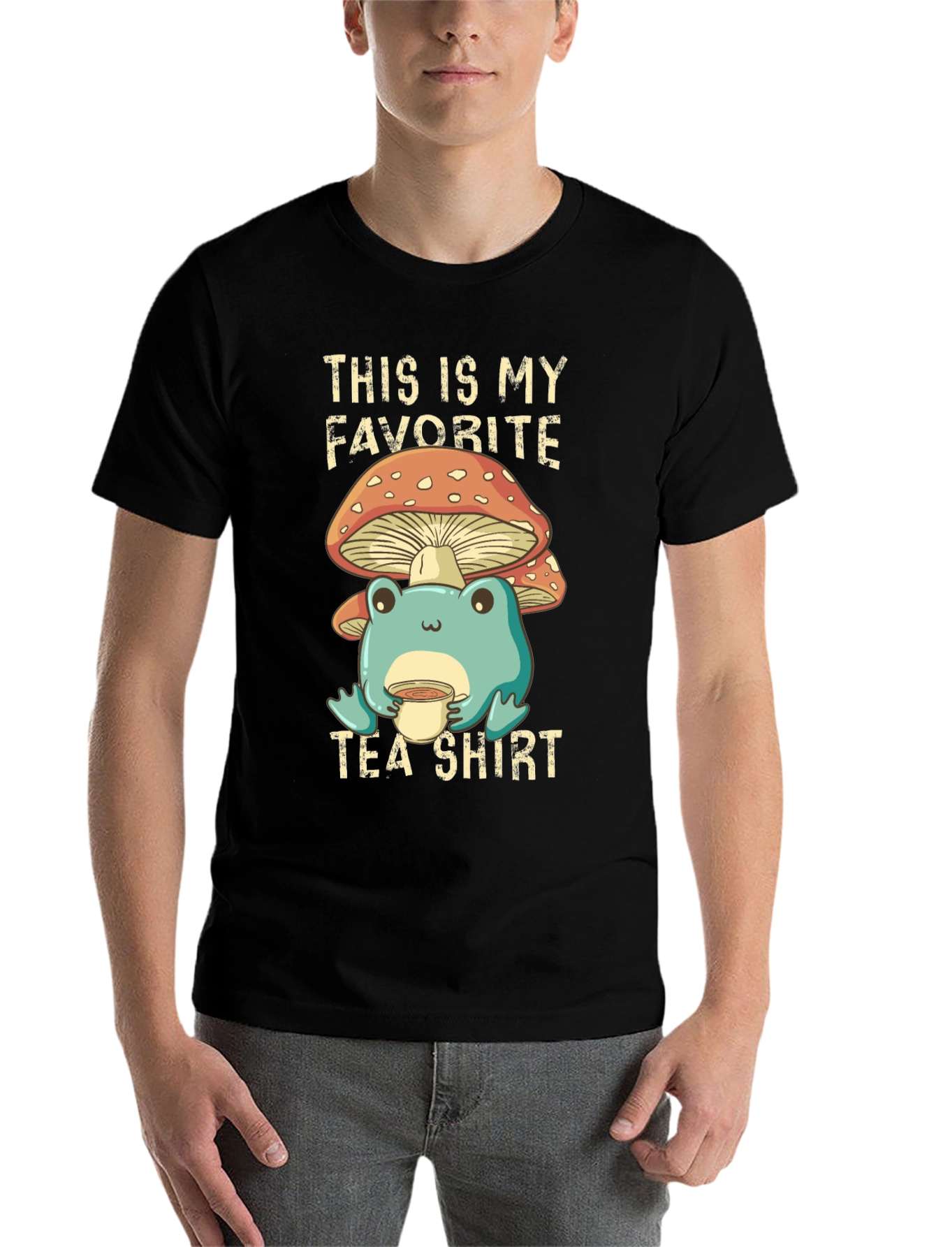 Black My Favorite Tea Shirt - Frog & Mushroom view 7