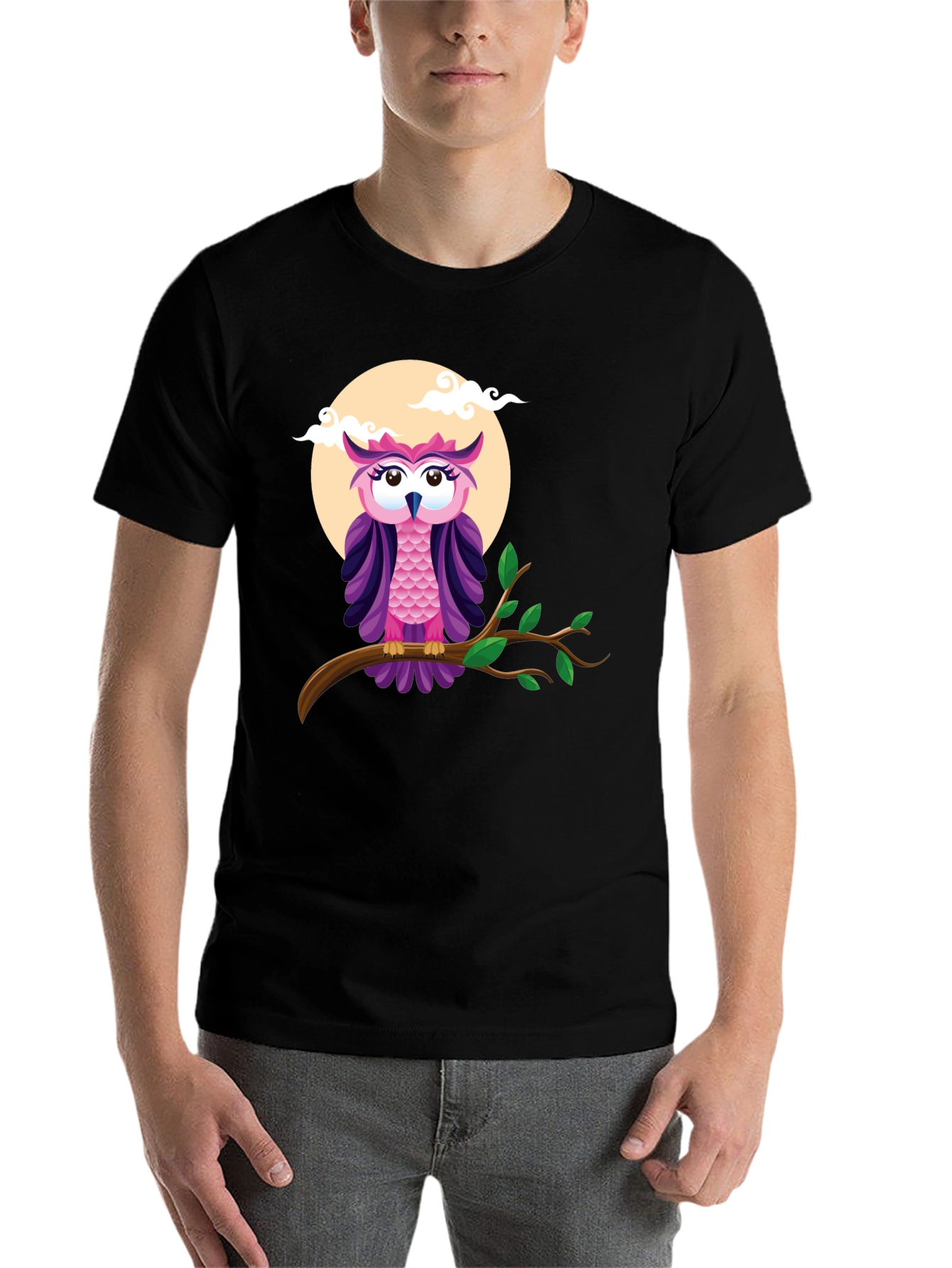 Black Owl on Branch Graphic Tee - Black view 7