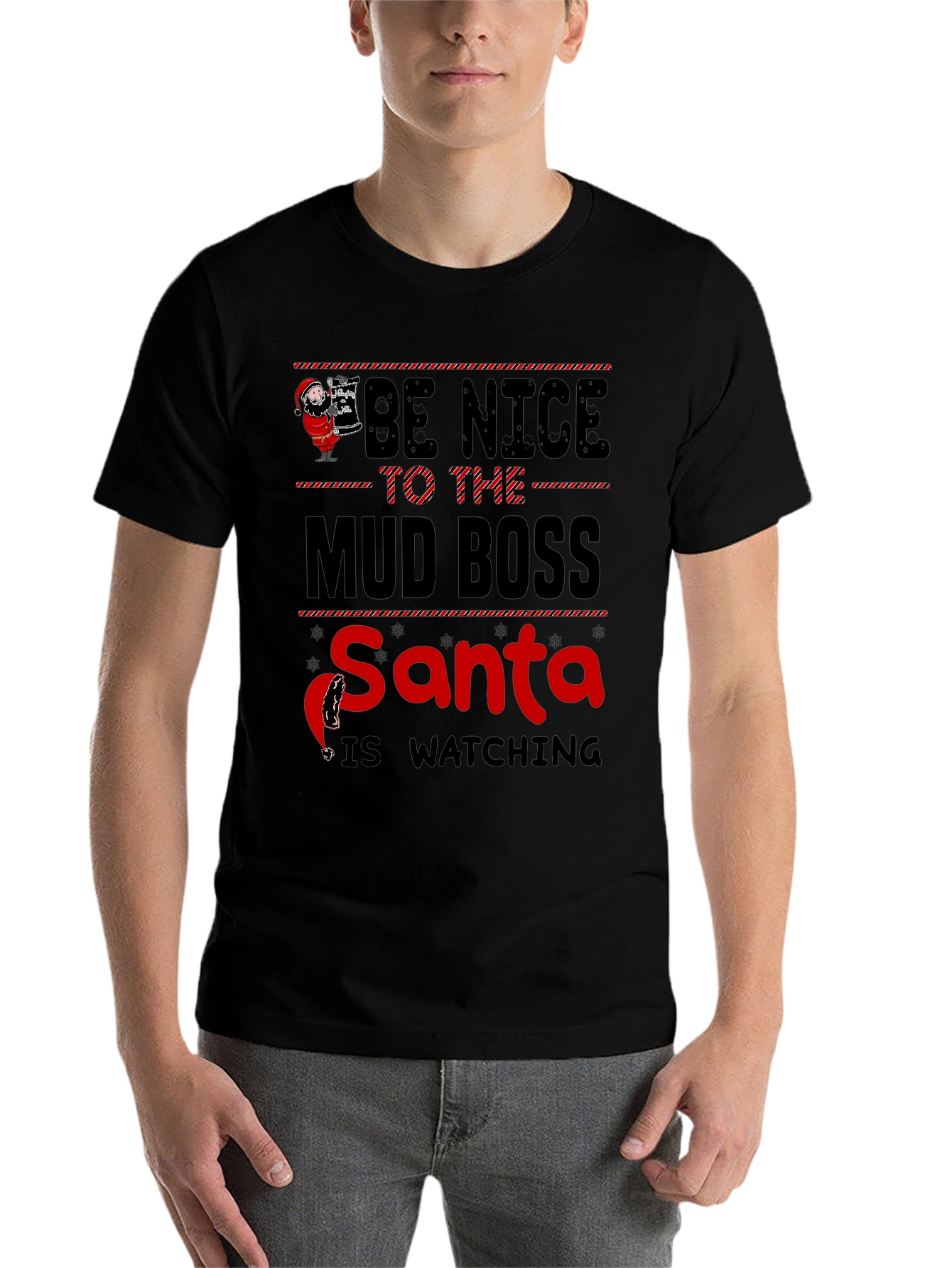 Black Be Nice to The Mud Boss Santa Graphic T-Shirt view 7