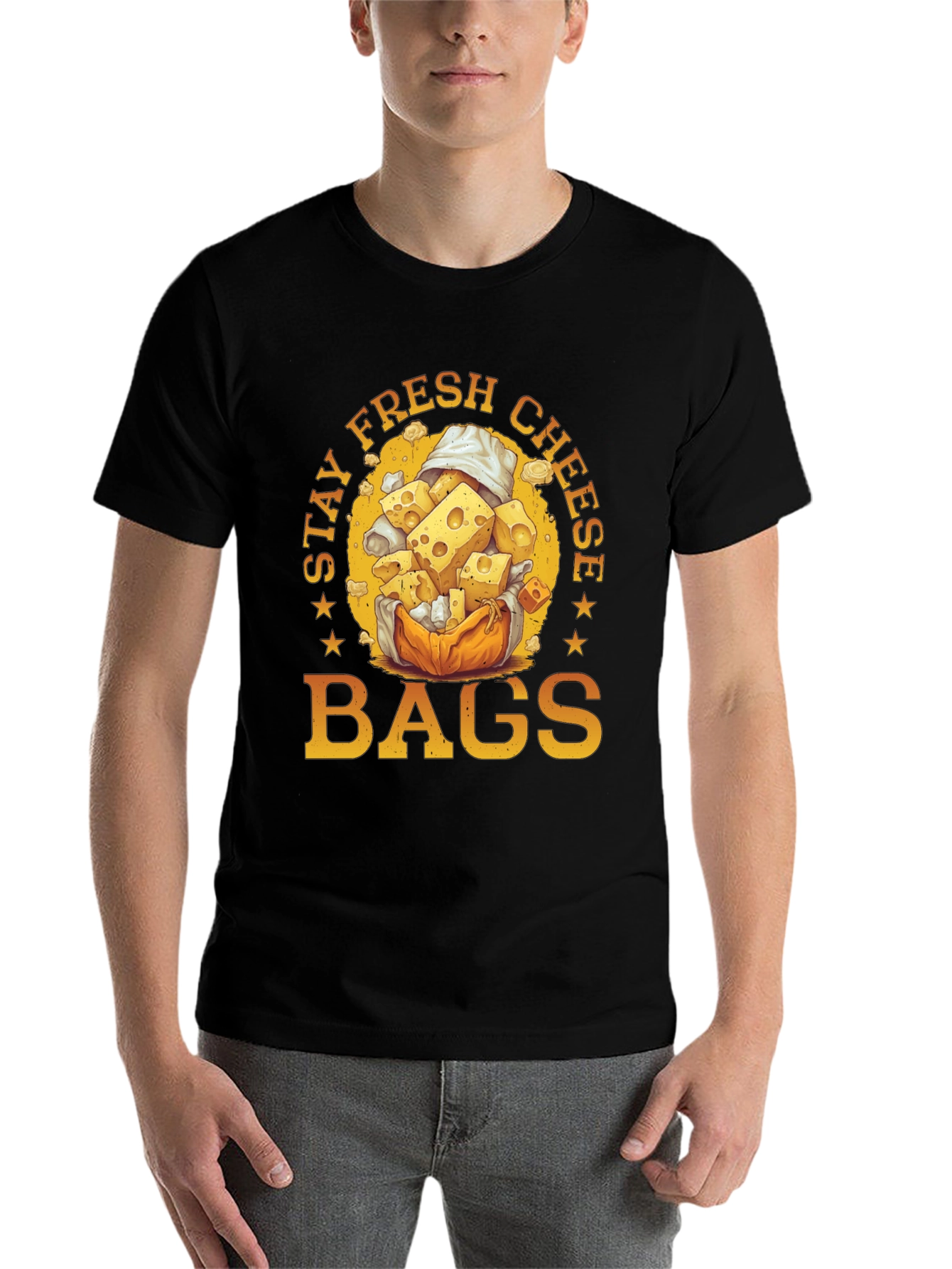 Black Stay Fresh Cheese Bags Graphic T-Shirt view 7