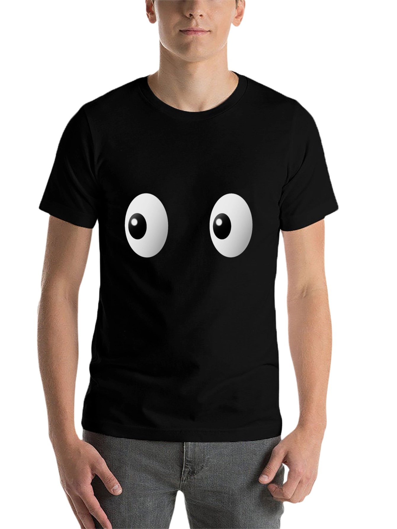 Black Funny Googly Eyes Graphic Black T-Shirt view 7