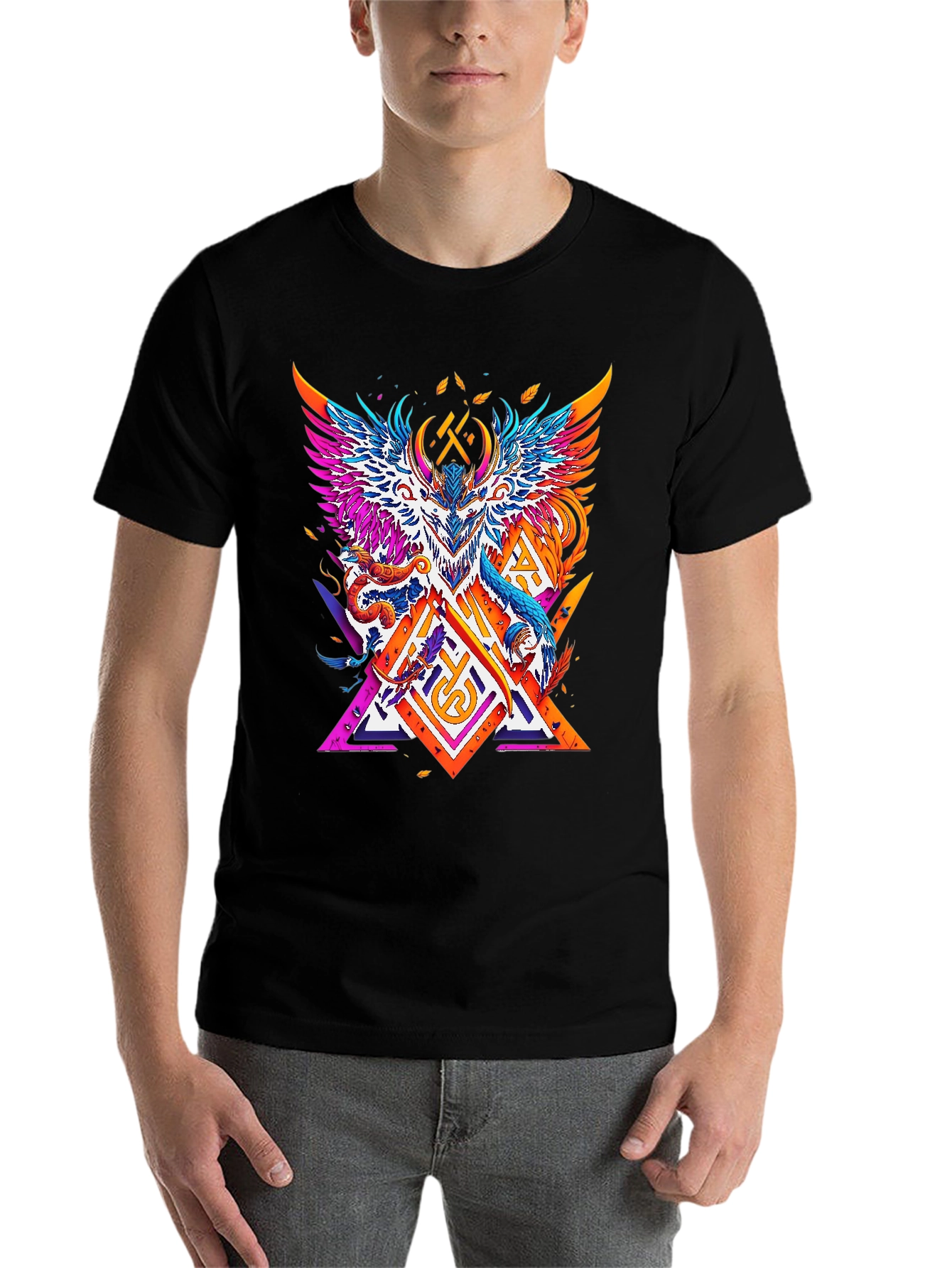 Black Vibrant Mythical Creature Graphic Tee - Black view 7