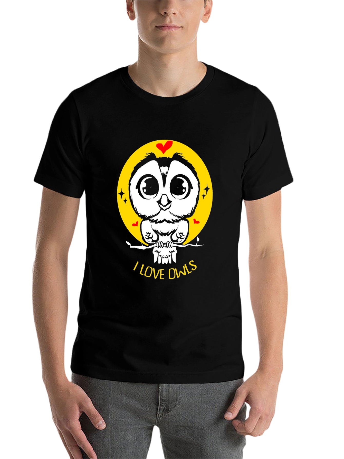 Black I Love Owls T-Shirt - Black Graphic Tee view 7