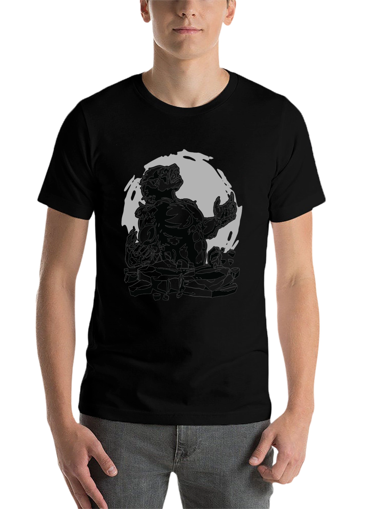 Black Werewolf Moon Graphic Tee - Black Cotton Blend view 7