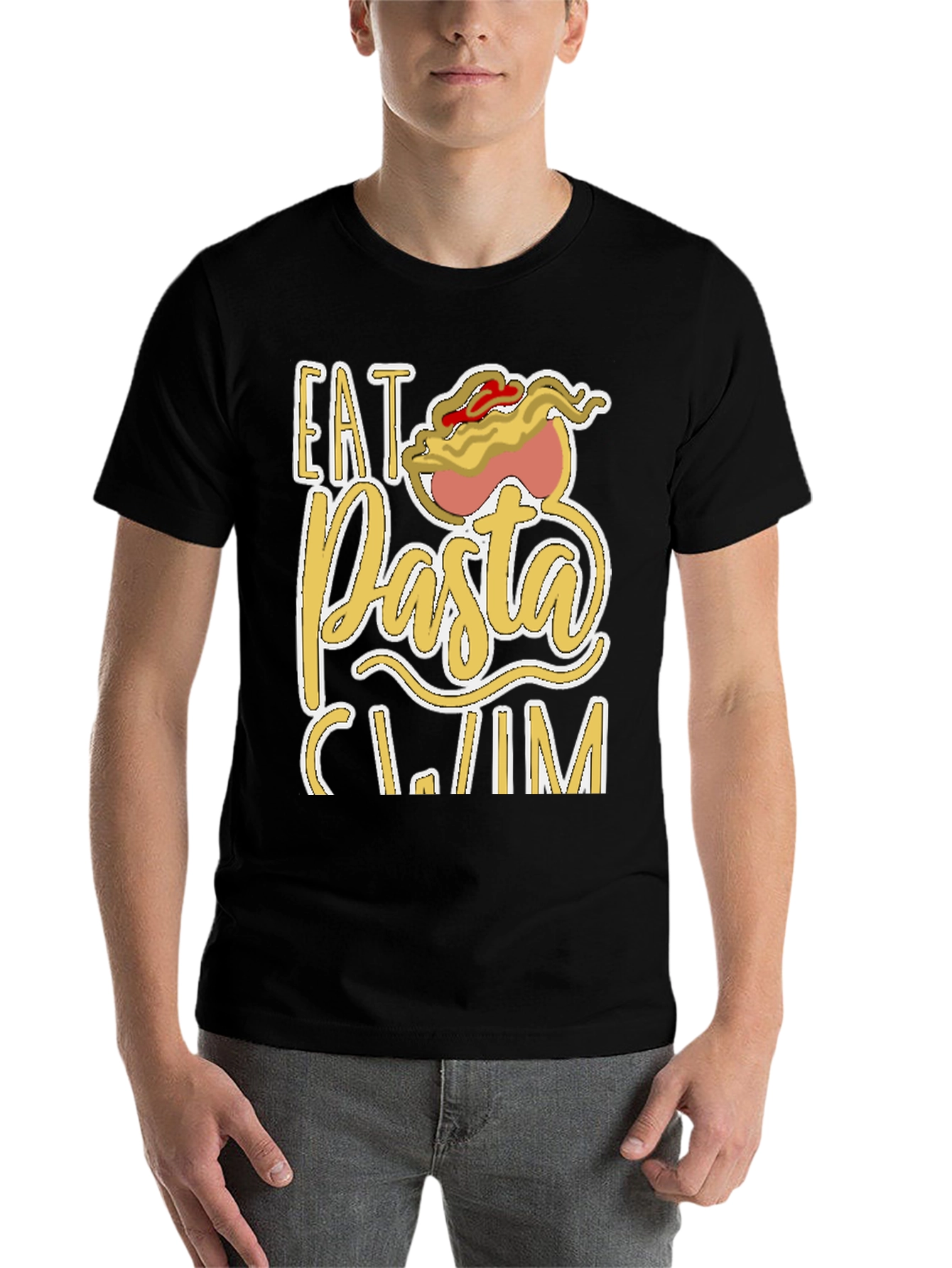 Black Eat Pasta Swim T-Shirt Funny Foodie Tee view 7