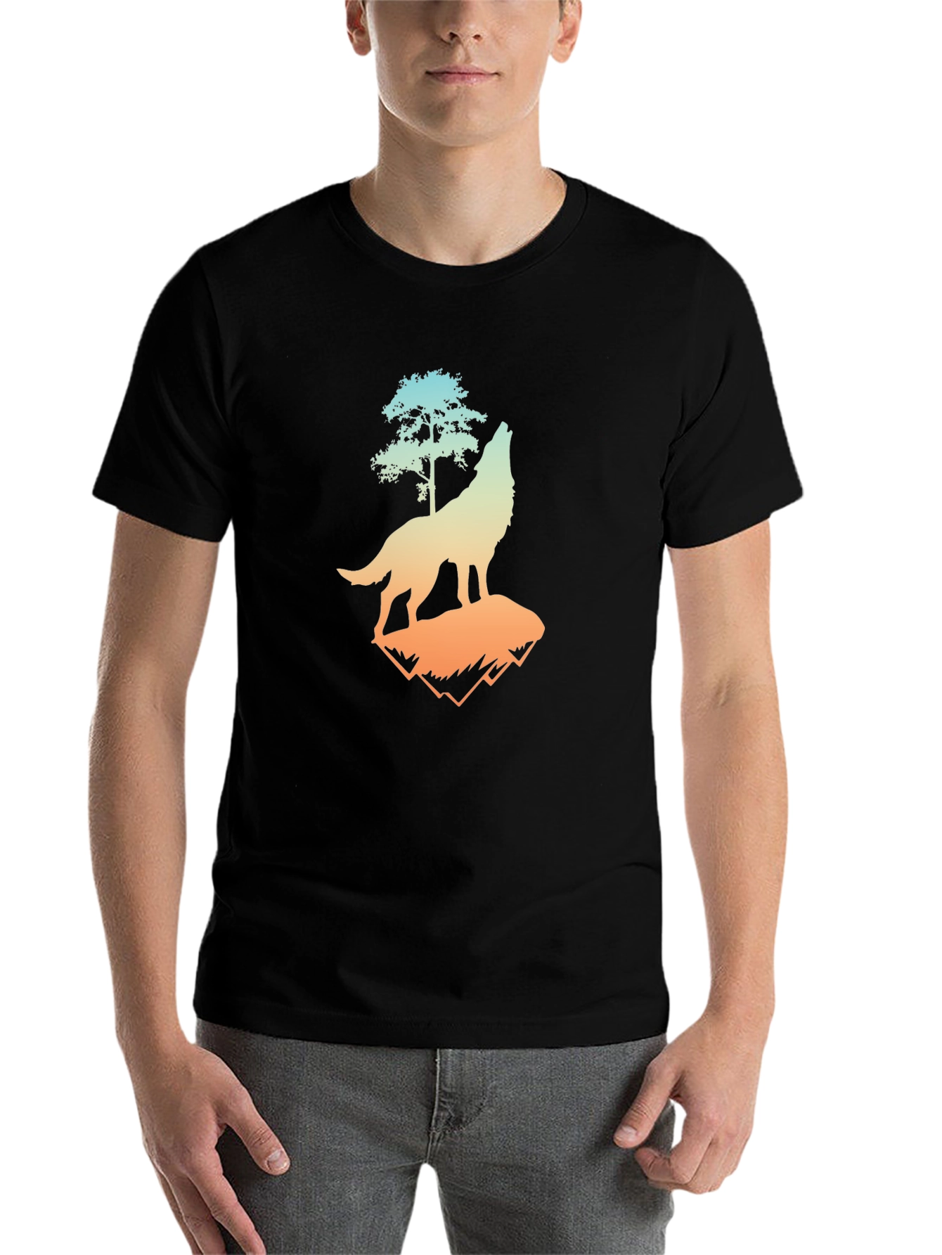 Black Wolf Tree Graphic Tee - Men's Black T-Shirt view 7