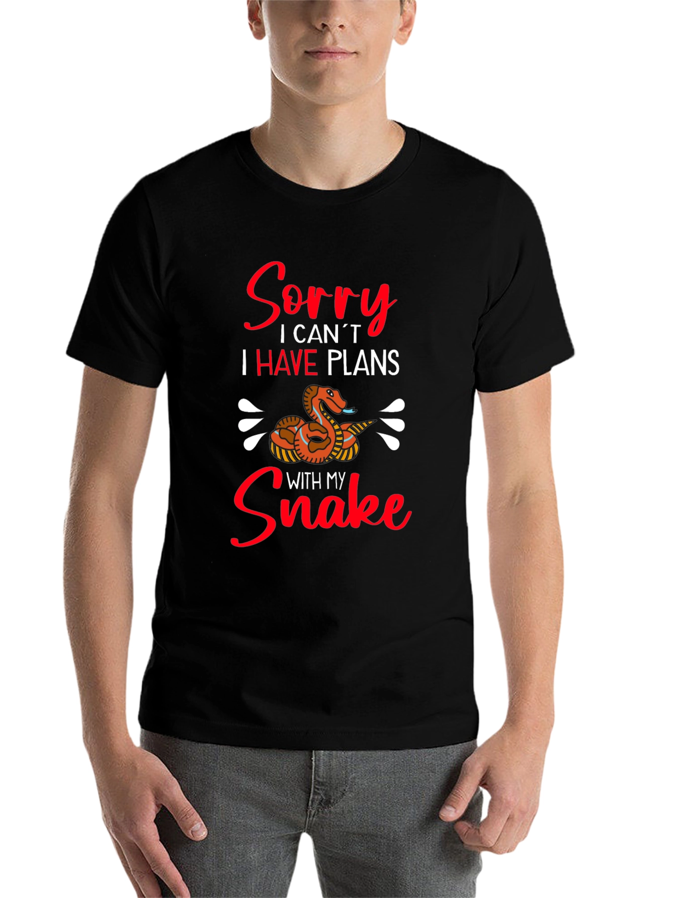 Black Funny Snake Lover Graphic T-Shirt - Sorry I Have Plans view 7