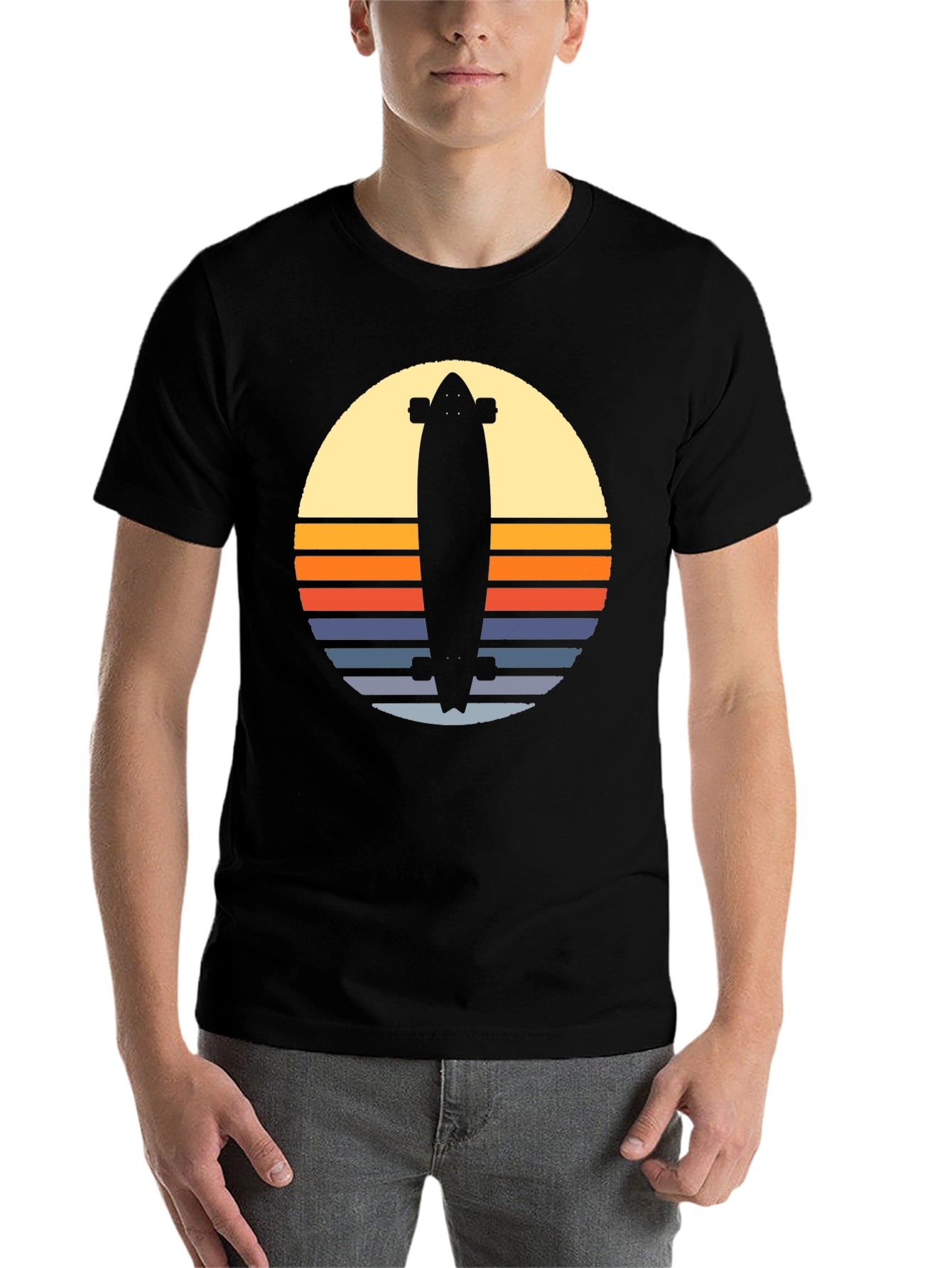 Black Retro Skateboard Sunset Graphic Tee - Black view 7
