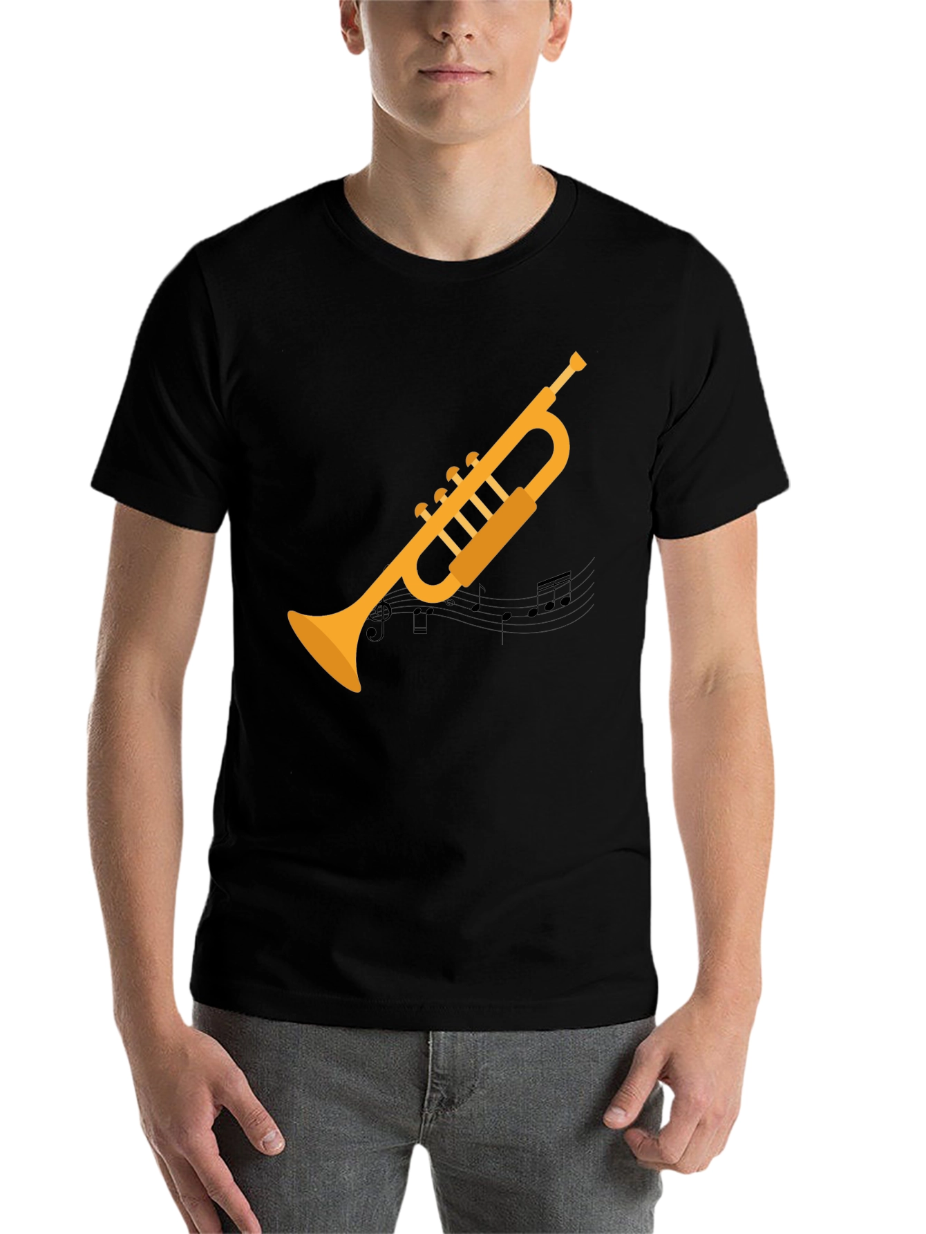 Black Trumpet Graphic Tee - Musician's Black T-Shirt view 7
