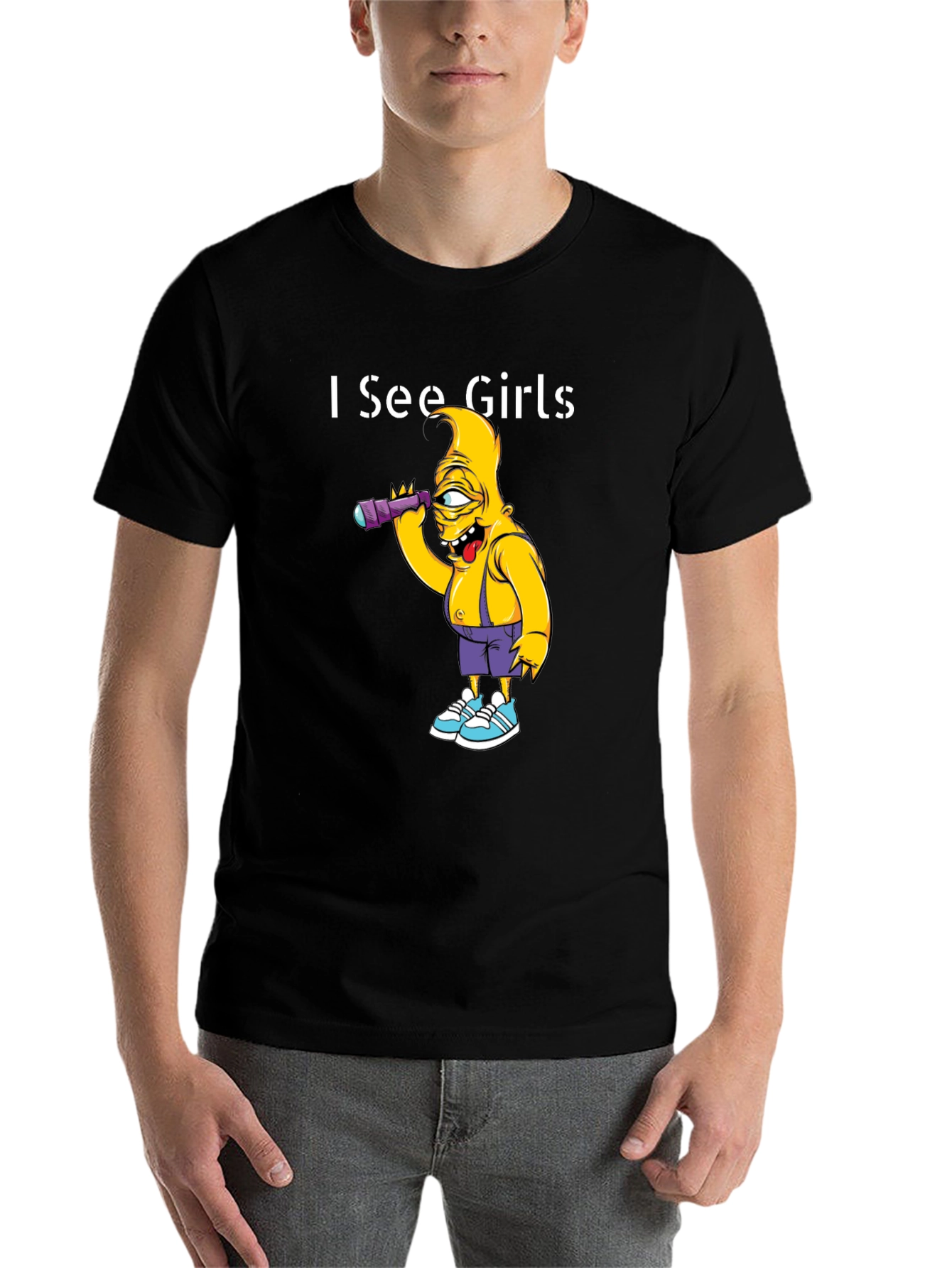 Black I See Girls Single Eye Cartoon T-Shirt view 7