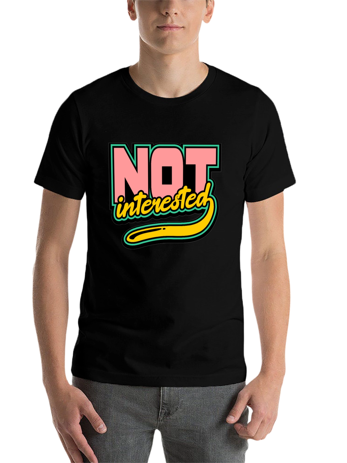 Black Not Interested Graphic T-Shirt view 7