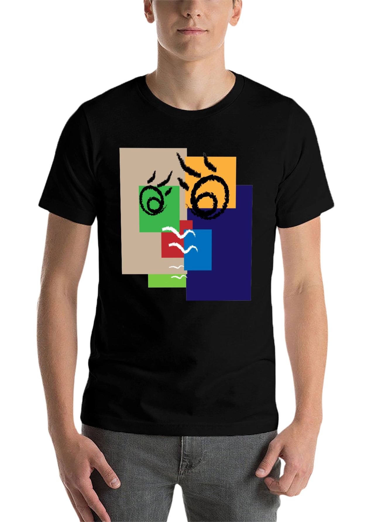 Black Abstract Squares Graphic Tee - Modern Art Shirt view 7