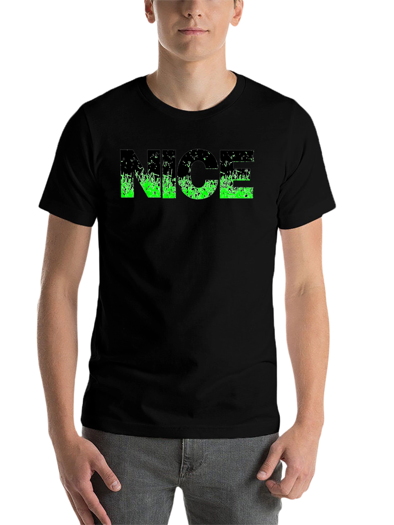 Black Cool "NICE" Graphic Black T-Shirt view 7