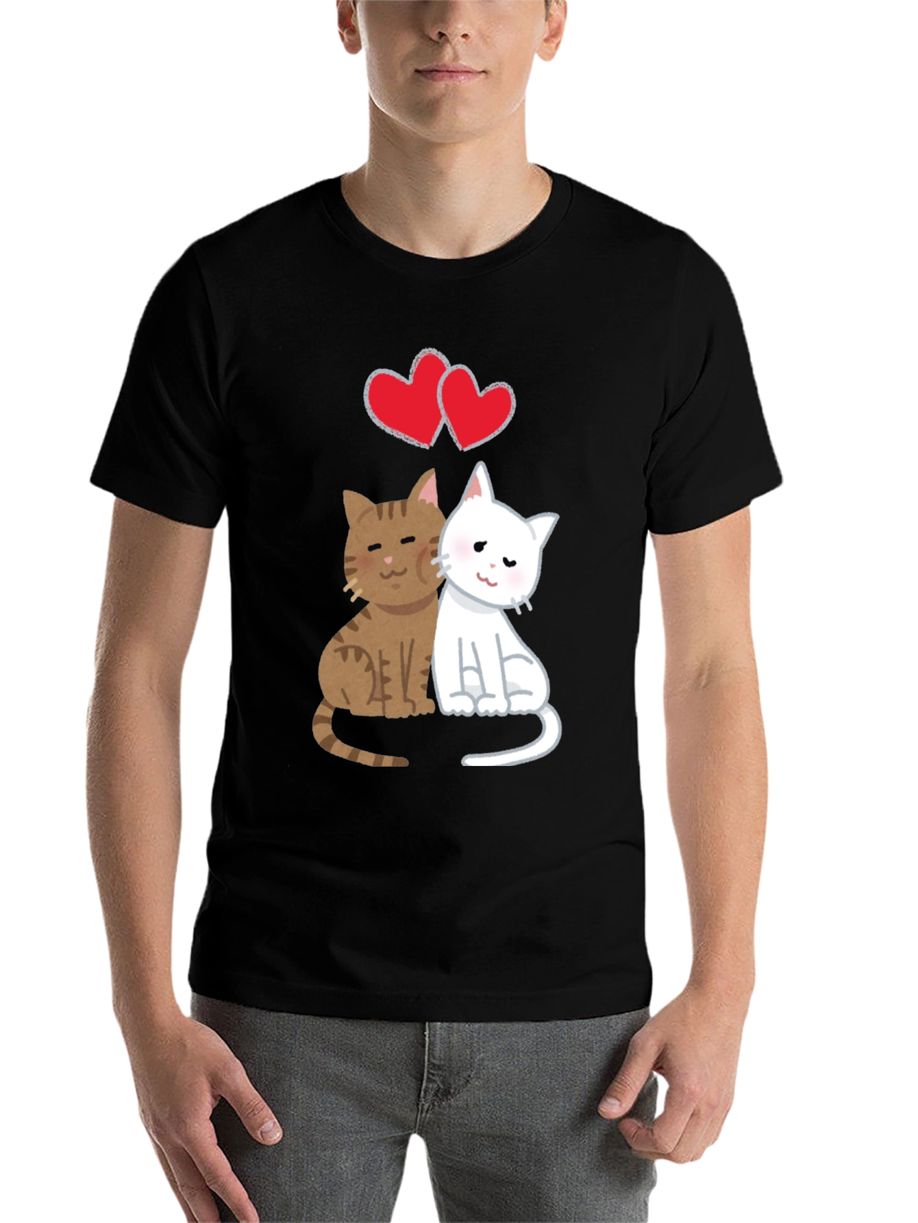 Black Cute Cats in Love T-Shirt view 7