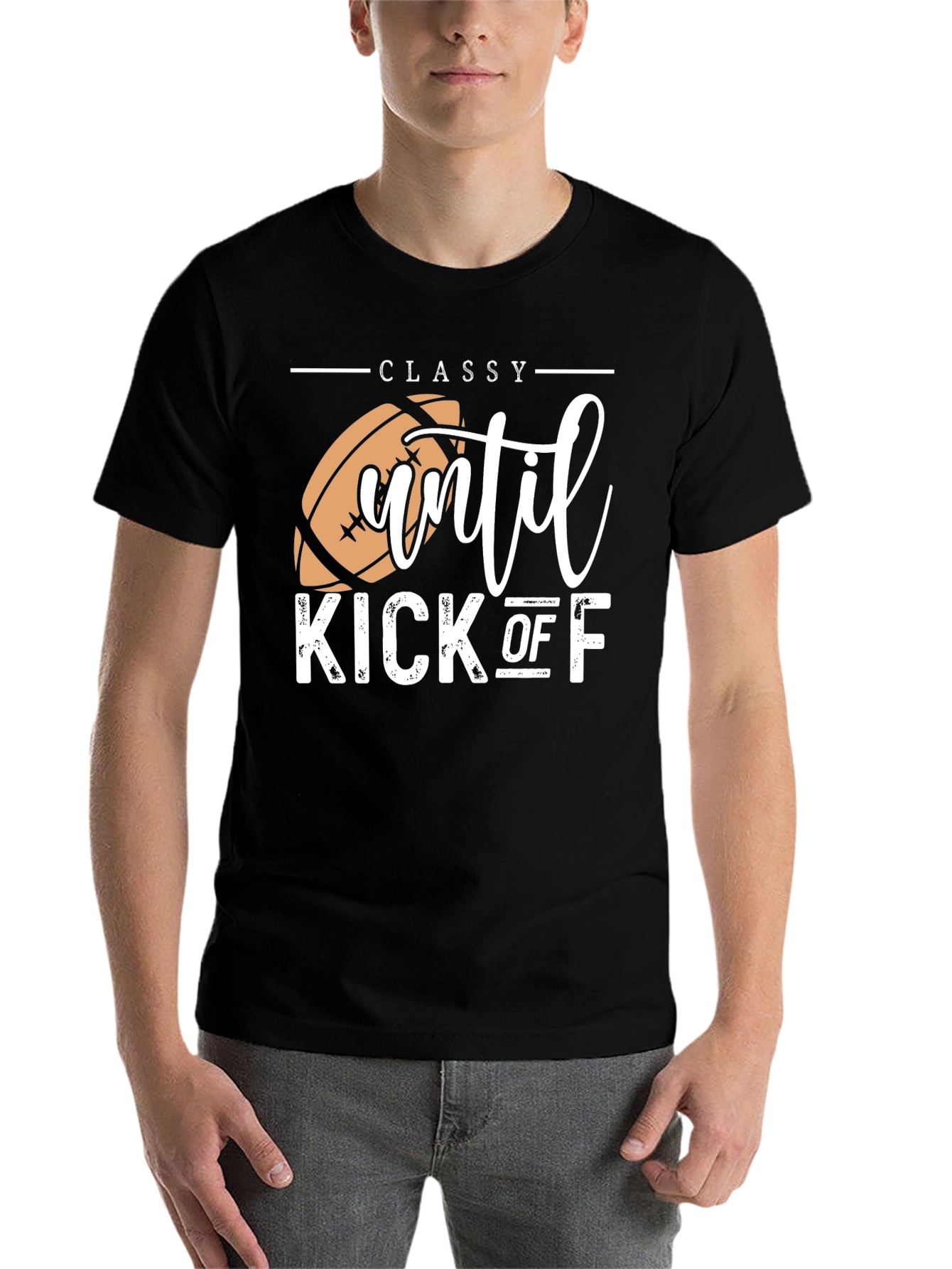 Black Classy Until Kick Off Football Graphic T-Shirt view 7