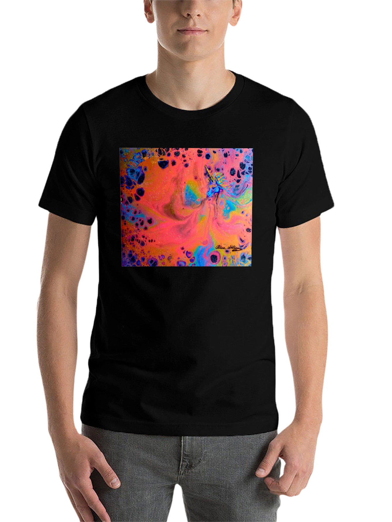 Black Abstract Fluid Art T-Shirt - Vivid Colors view 7