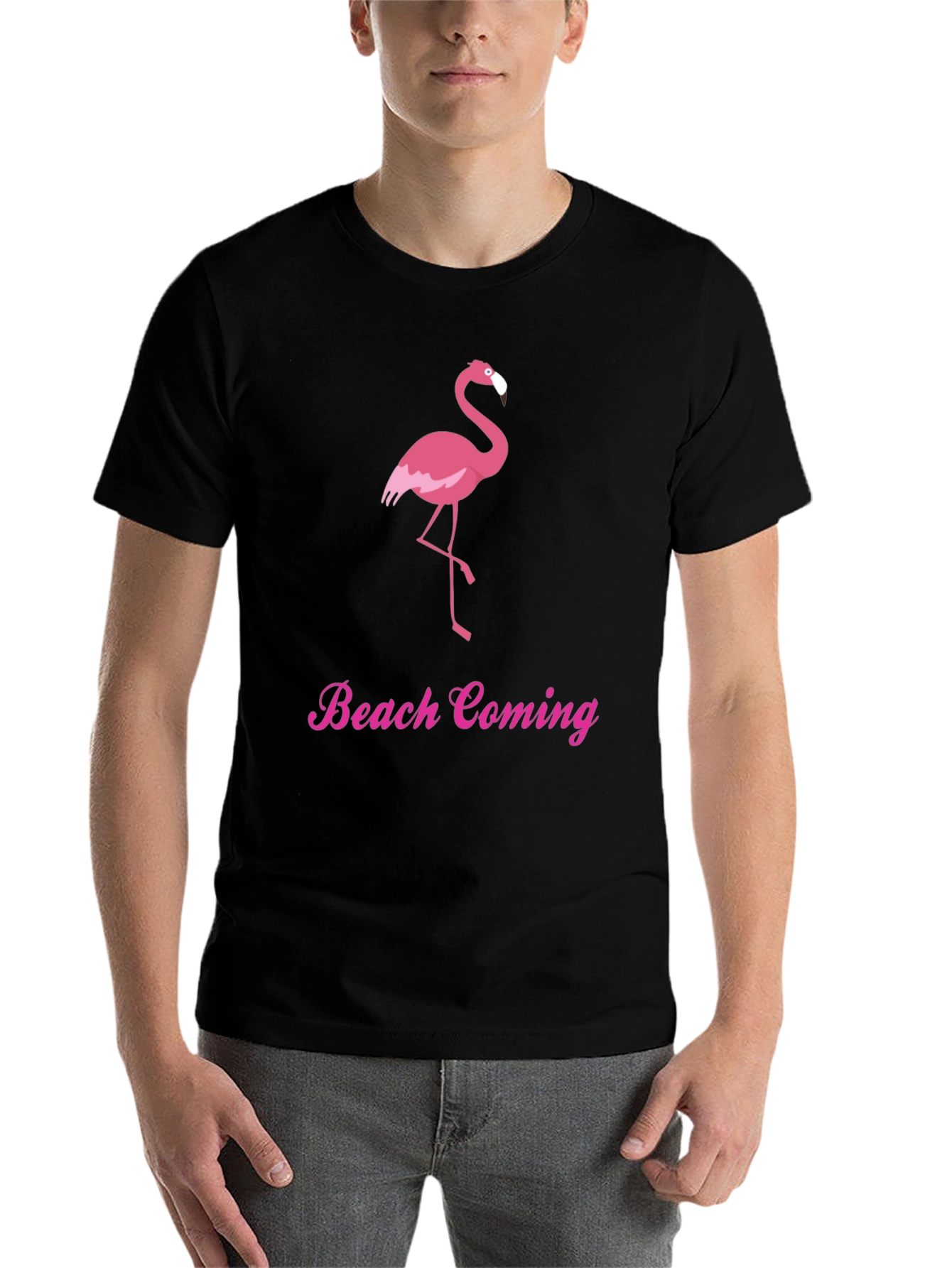 Black Beach Coming Flamingo T-Shirt view 7