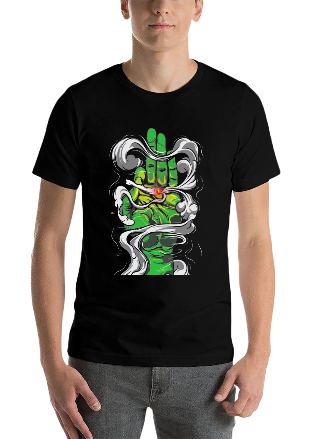 Black Green Hand Smoke T-Shirt view 7