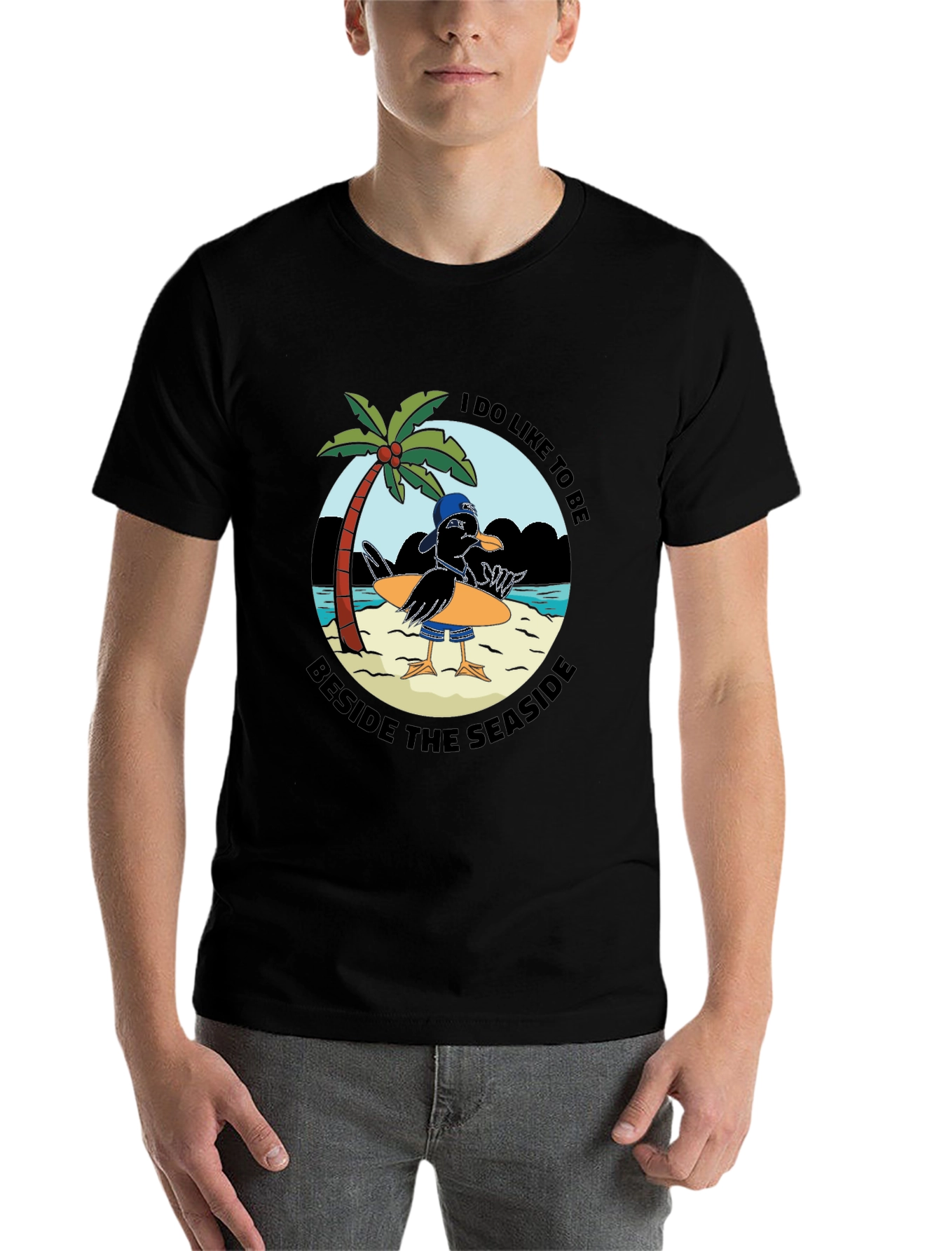 Black Seaside Seagull Graphic Tee - Black Cotton T-Shirt view 7