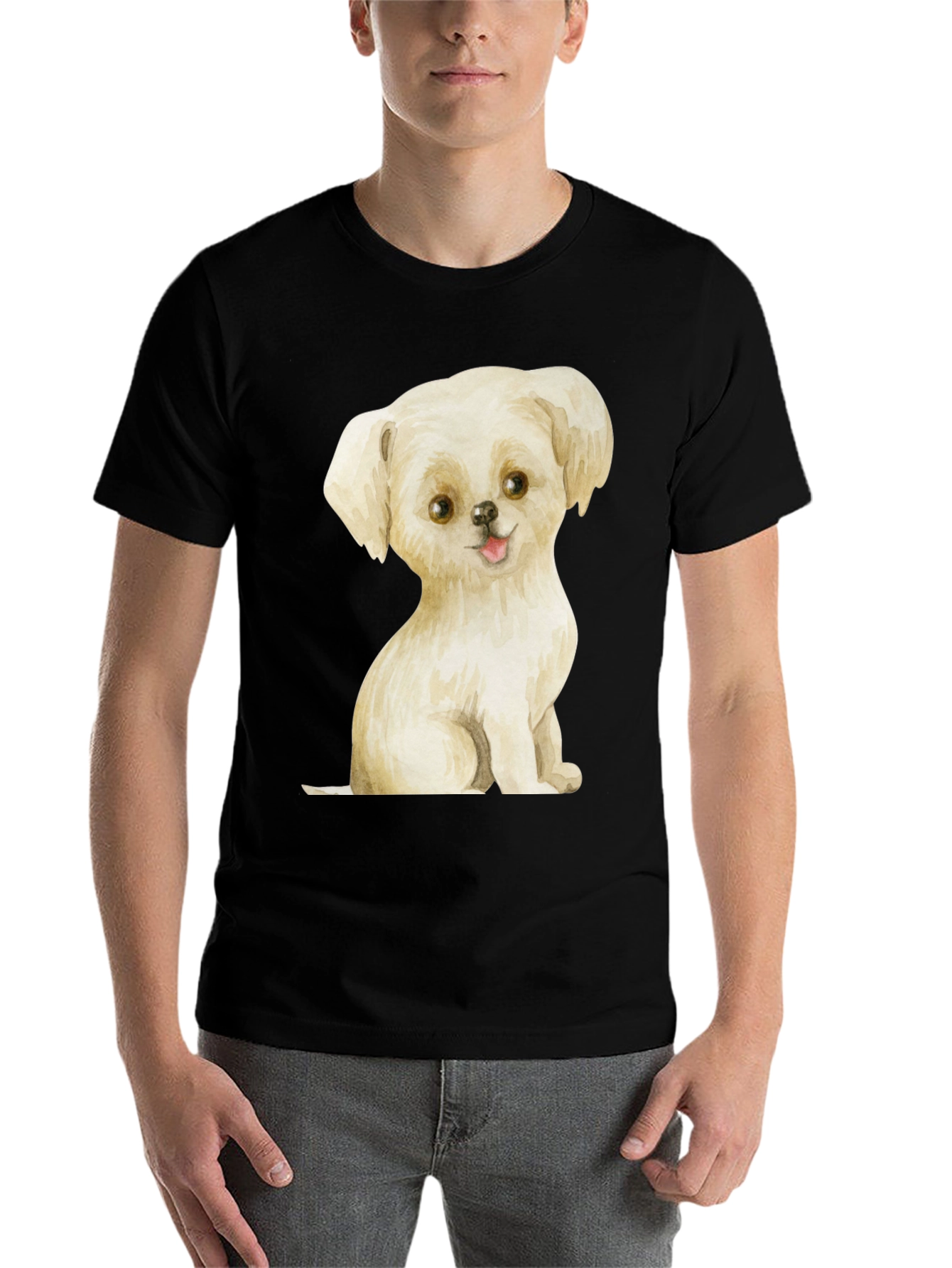 Black Cute Puppy Graphic Tee - Unisex Black T-Shirt view 7