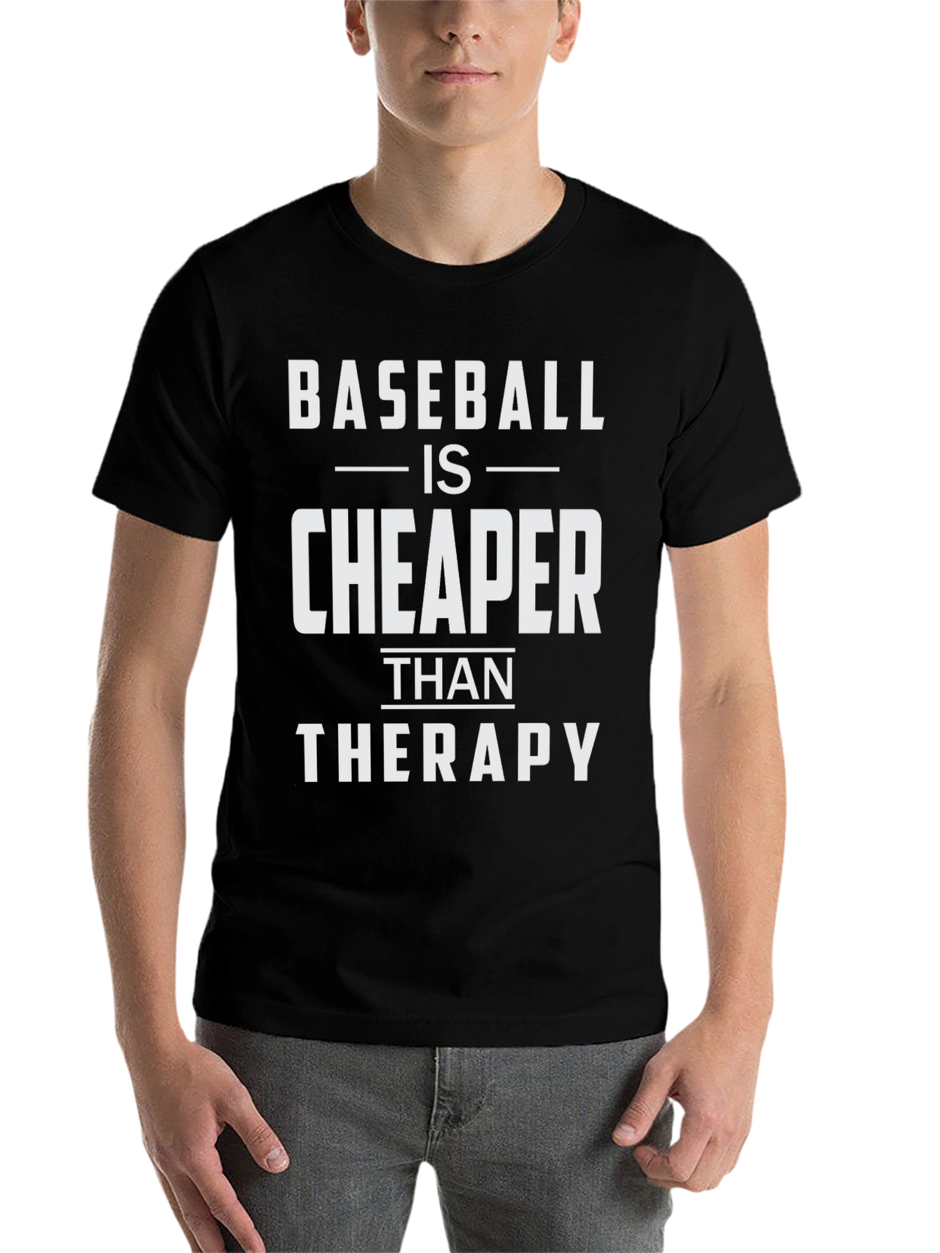 Black Baseball is Cheaper Than Therapy Funny T-Shirt view 7