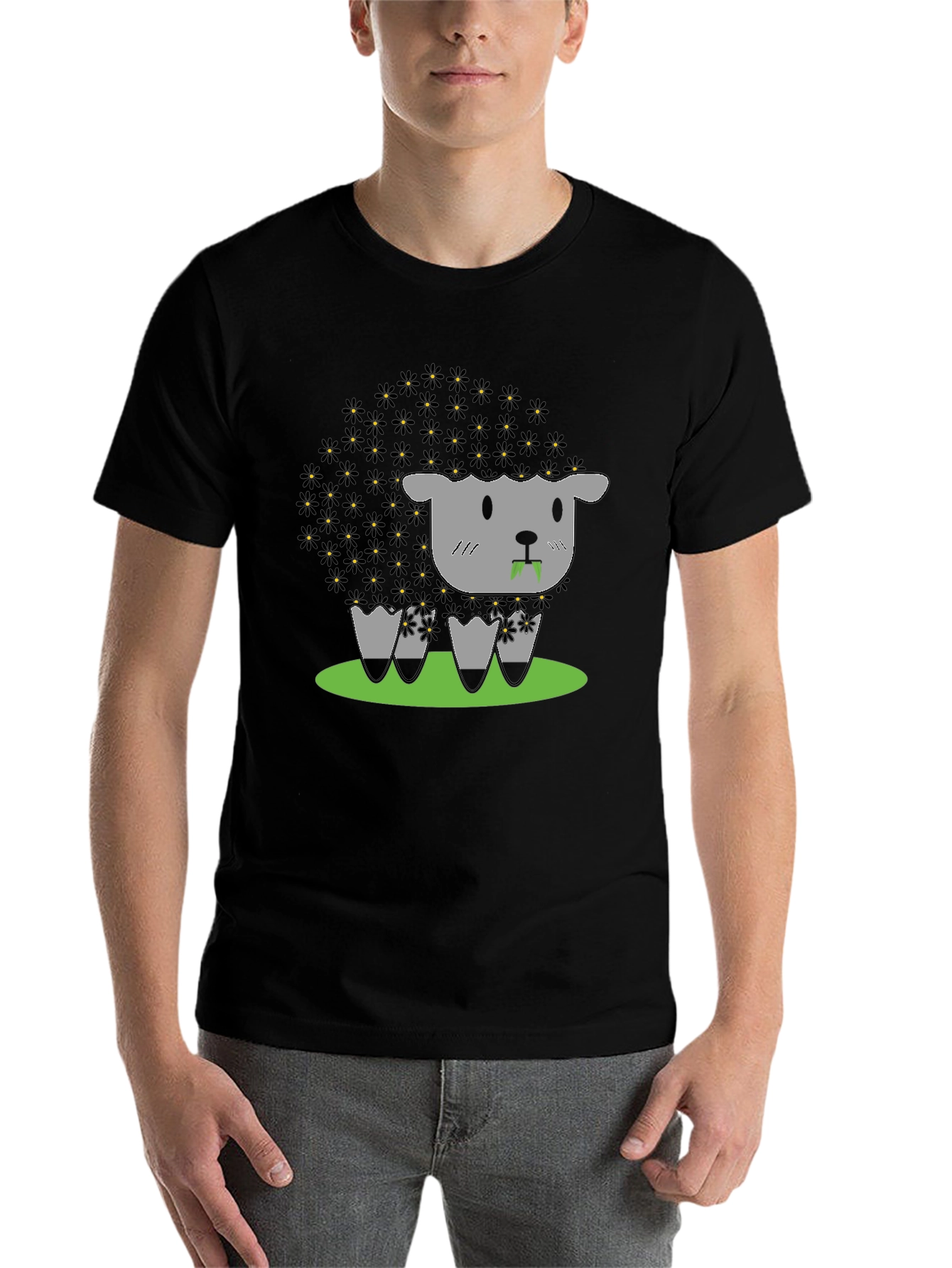 Black Black Sheep T-Shirt - Floral Wool Design view 7