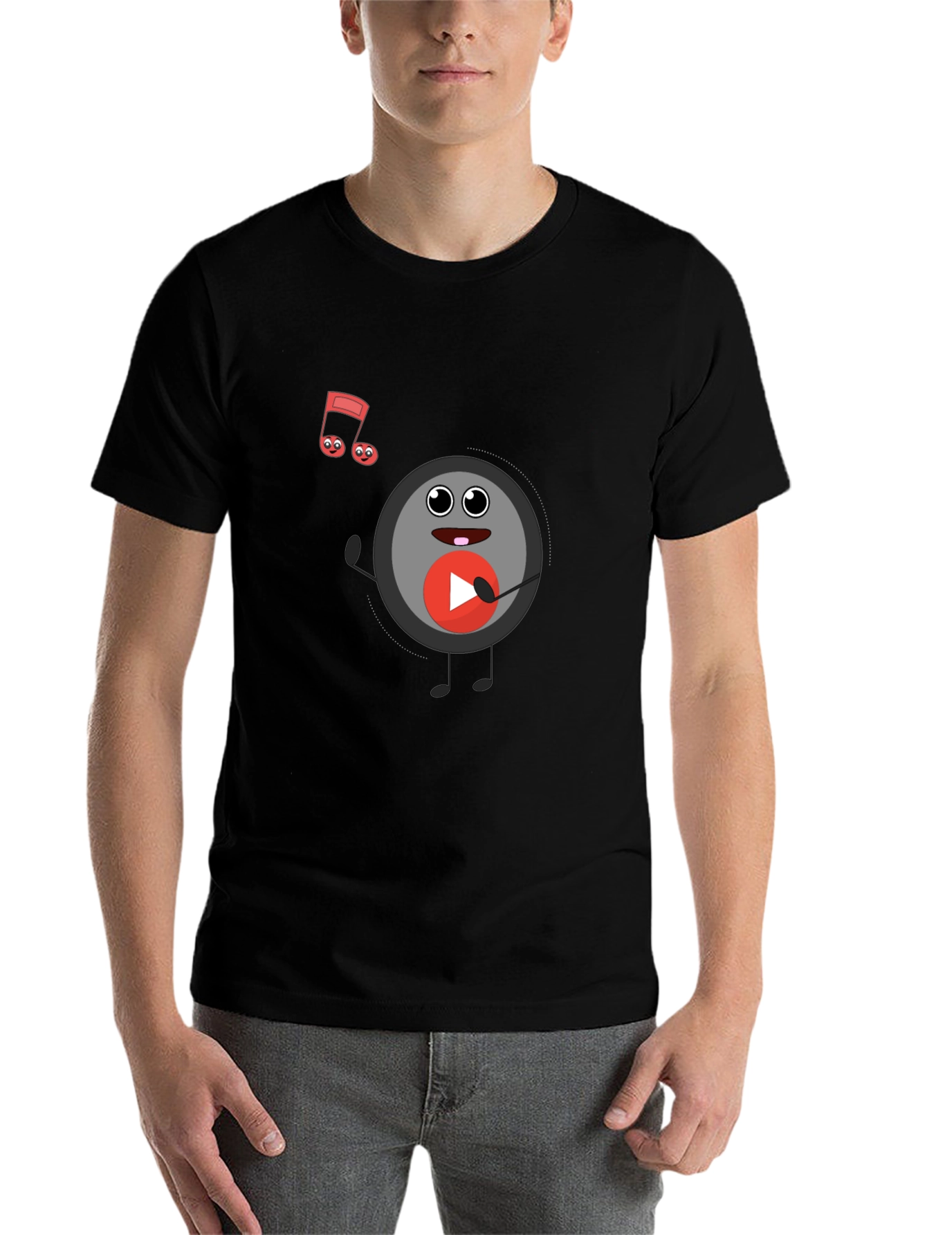 Black Musical Record Cartoon Black T-Shirt view 7