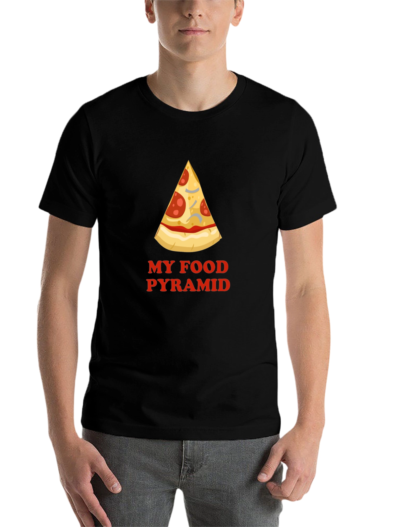 Black Pizza Food Pyramid Graphic Tee - Funny Men's T-Shirt view 7