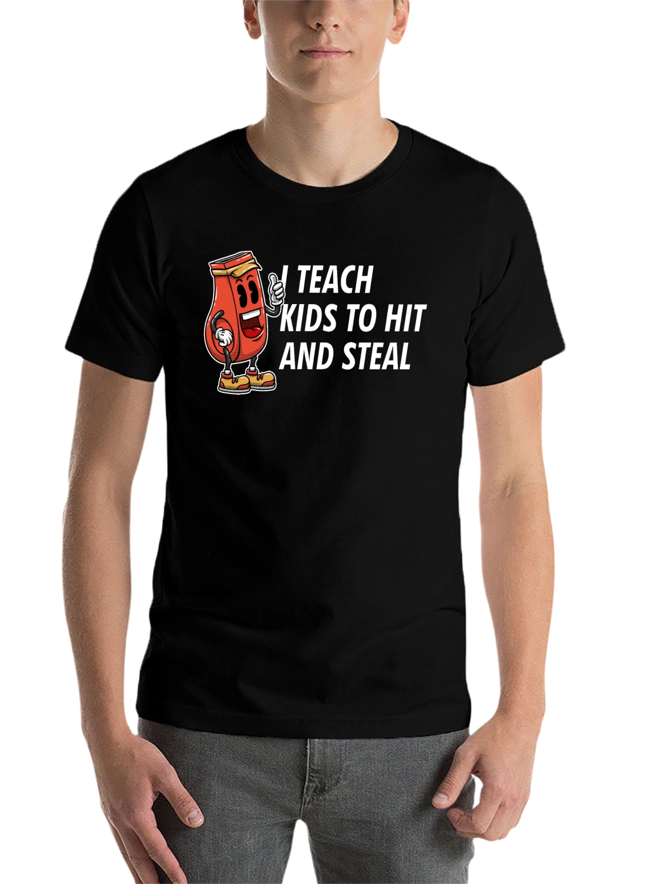 Black I Teach Kids to Hit and Steal T-Shirt view 7