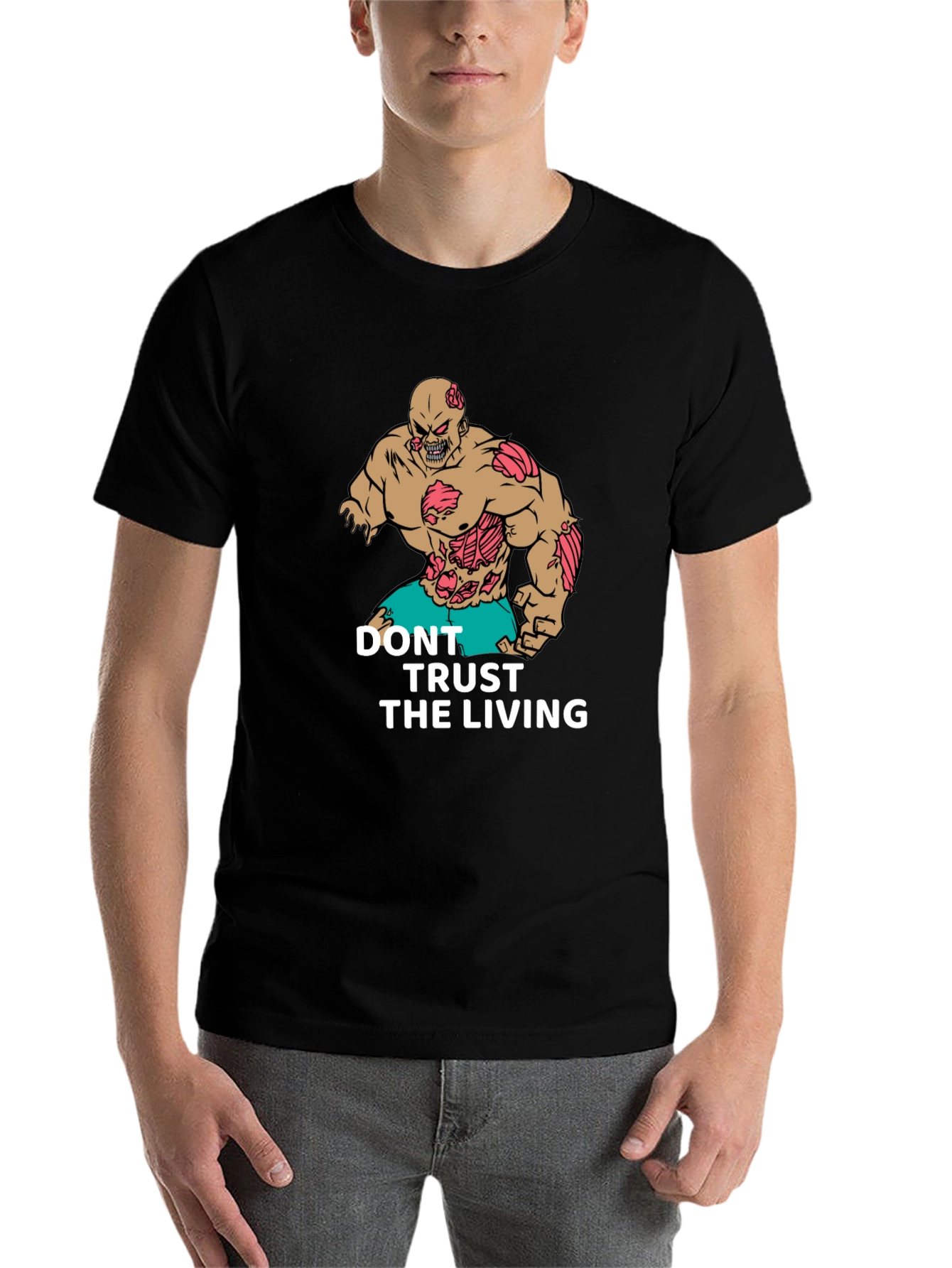 Zombie Graphic Tee - Don't Trust the Living - Men's Black T-Shirt - 7