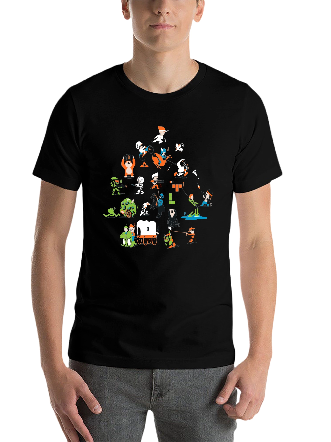 Black Retro Gaming Alphabet Black T-Shirt view 7