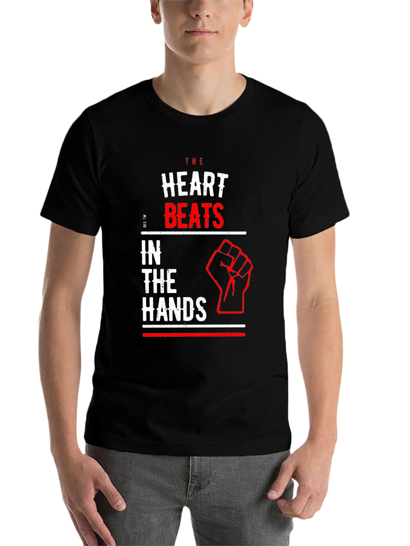 Black Heart Beats in the Hands Graphic Tee - Bold Statement T-Shirt view 7