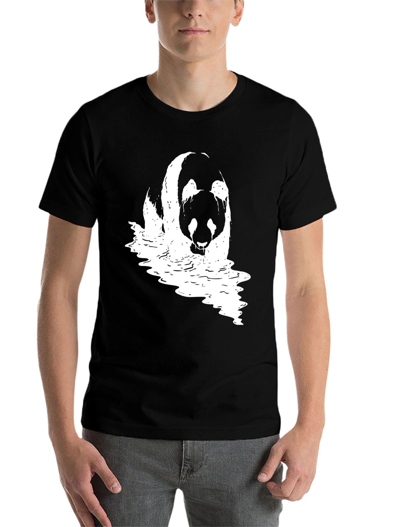 Black Panda Waves Black T-Shirt view 7