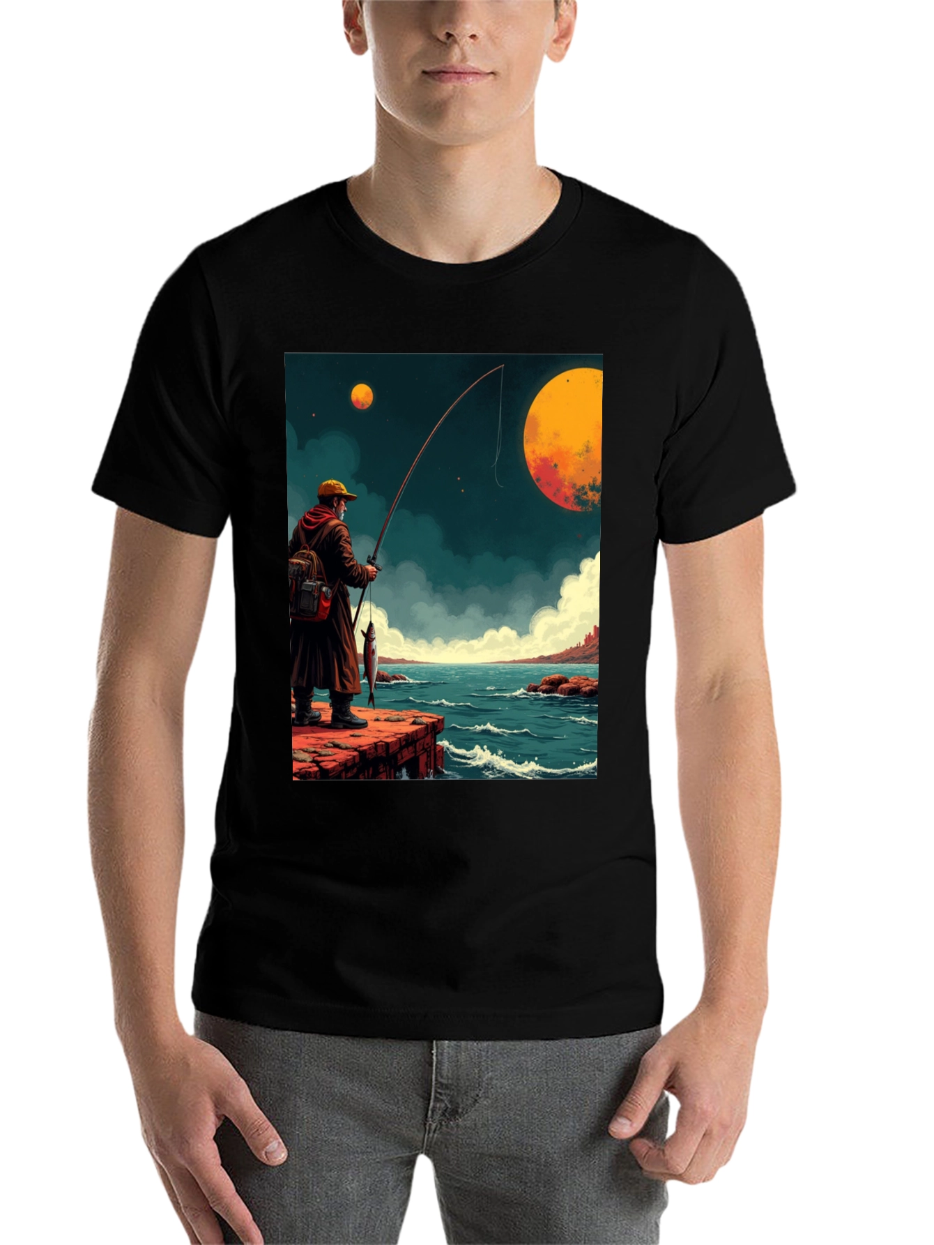 Black Retro Fishing Graphic Tee view 7
