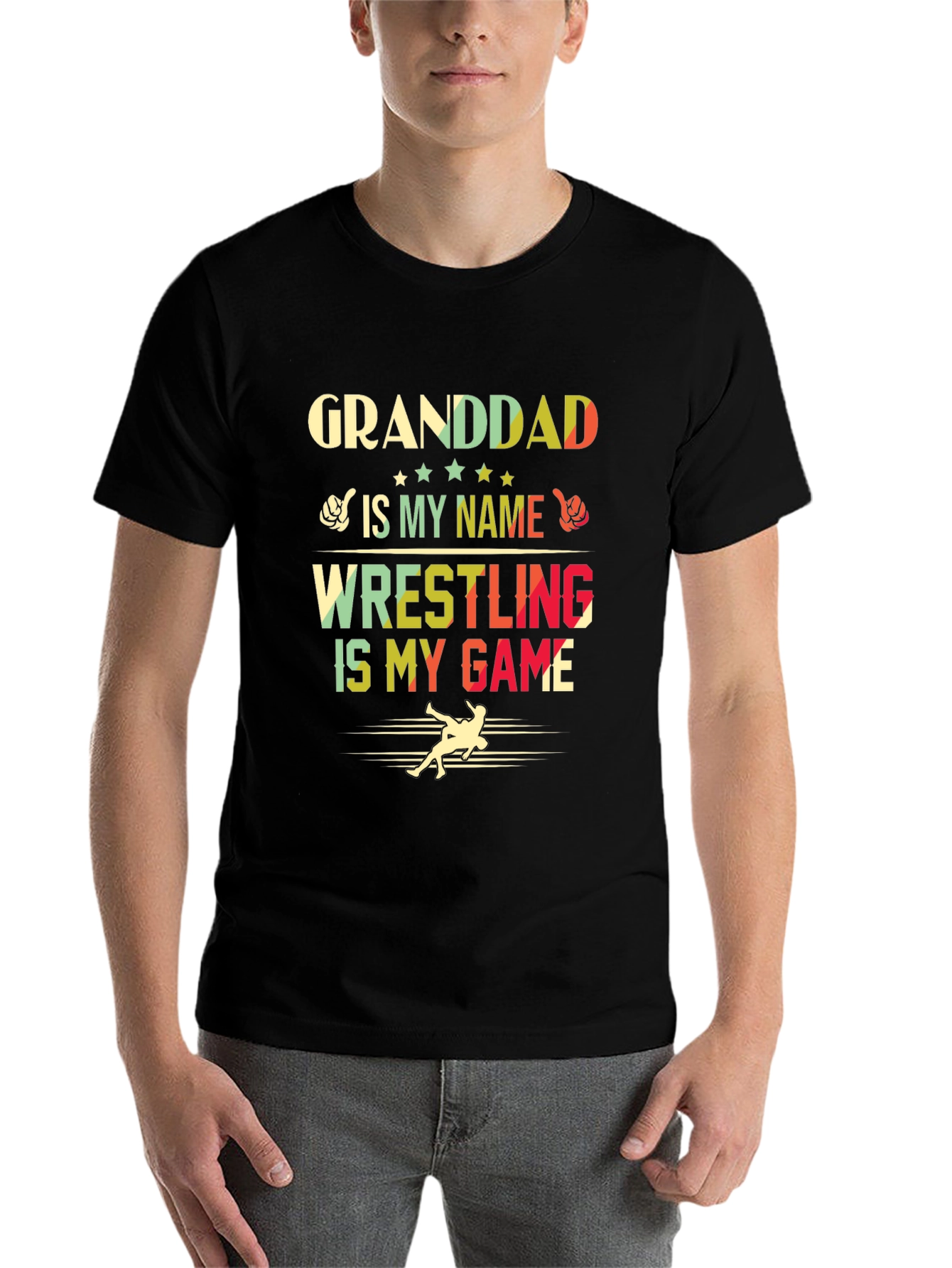 Black Granddad Wrestling T-Shirt - Gift for Wrestling Grandpa view 7