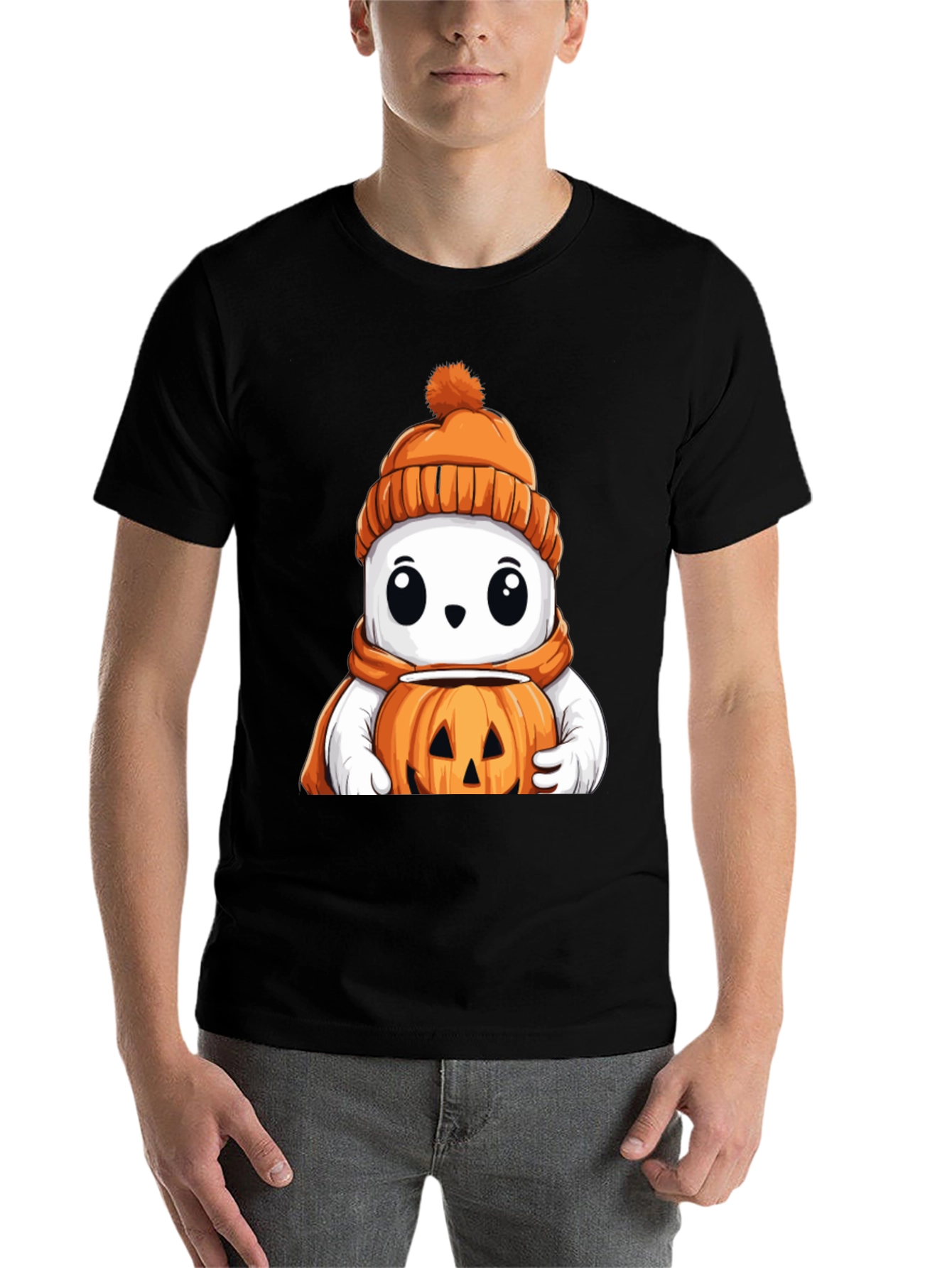 Black Cute Halloween Ghost T-Shirt view 7