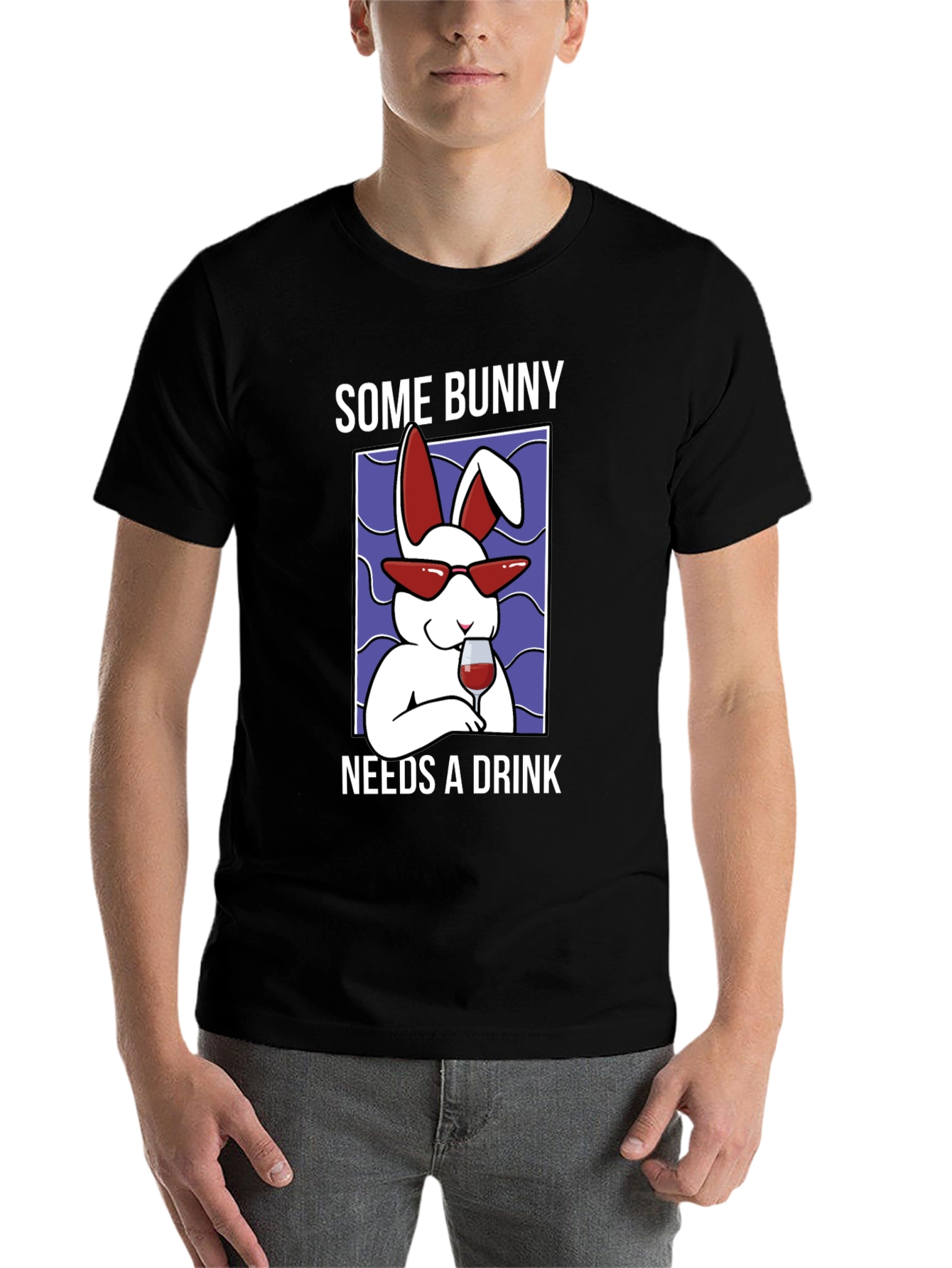 Black Some Bunny Needs a Drink Graphic T-Shirt view 7