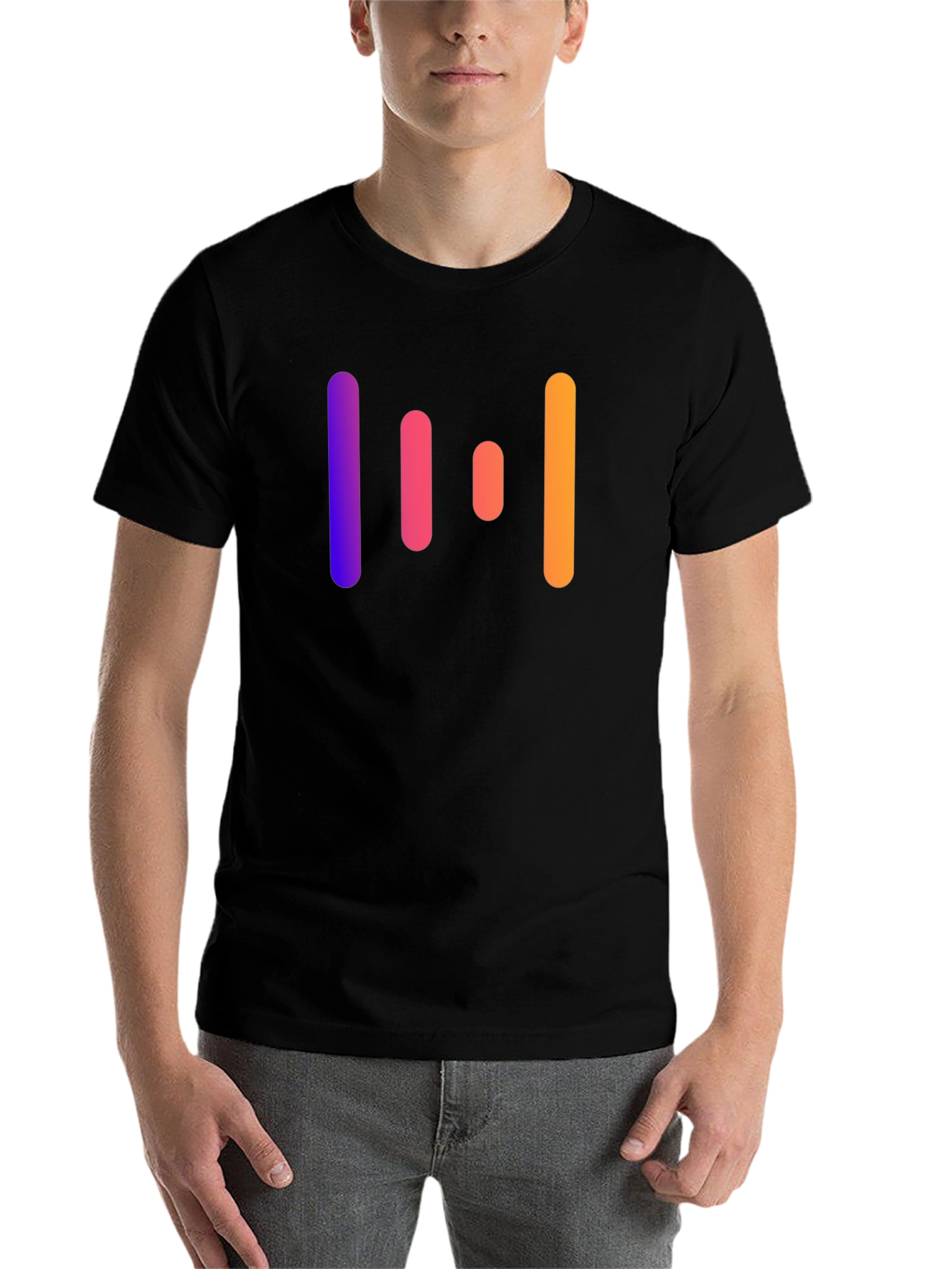 Black Gradient Stripe Graphic Black T-Shirt view 7