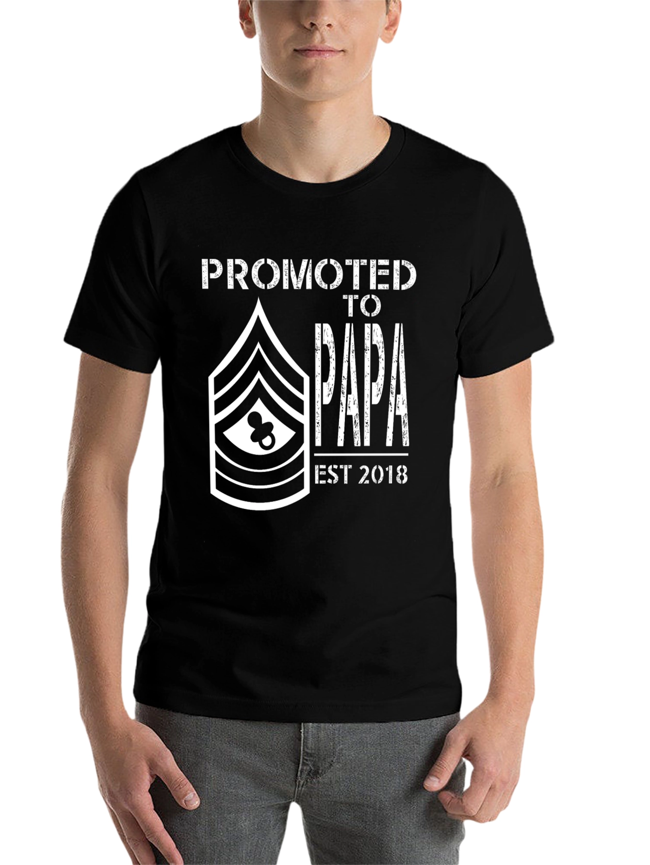 Black Promoted to Papa EST 2018 Graphic Tee view 7