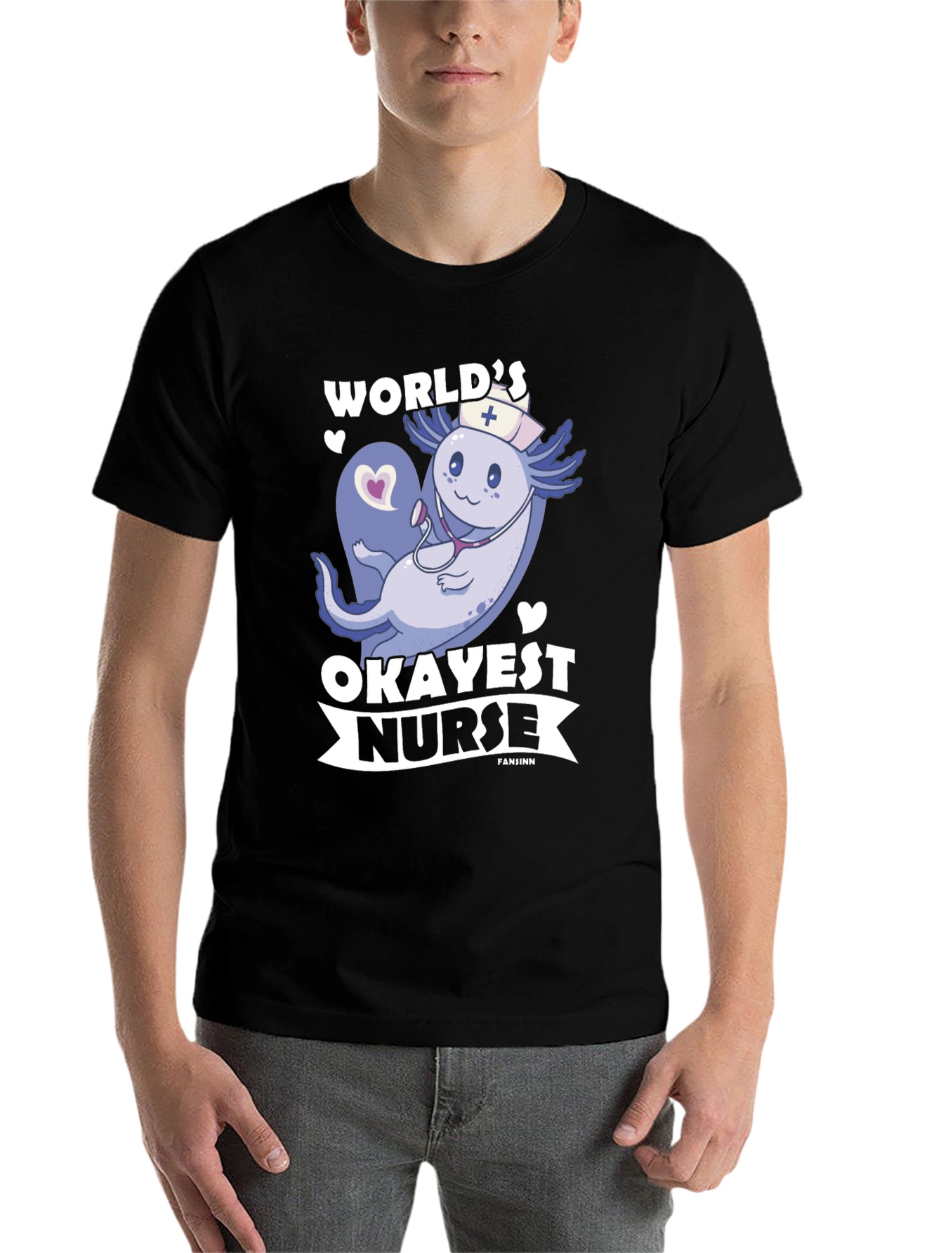 Black World's Okayest Nurse Axolotl T-Shirt view 7