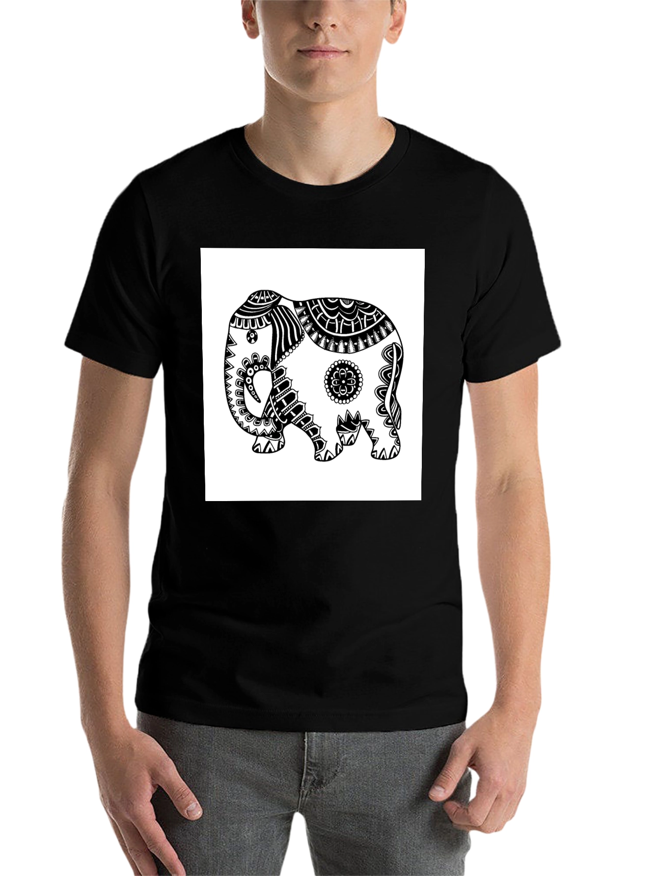 Black Elephant Graphic Tee - Black Casual T-Shirt view 7