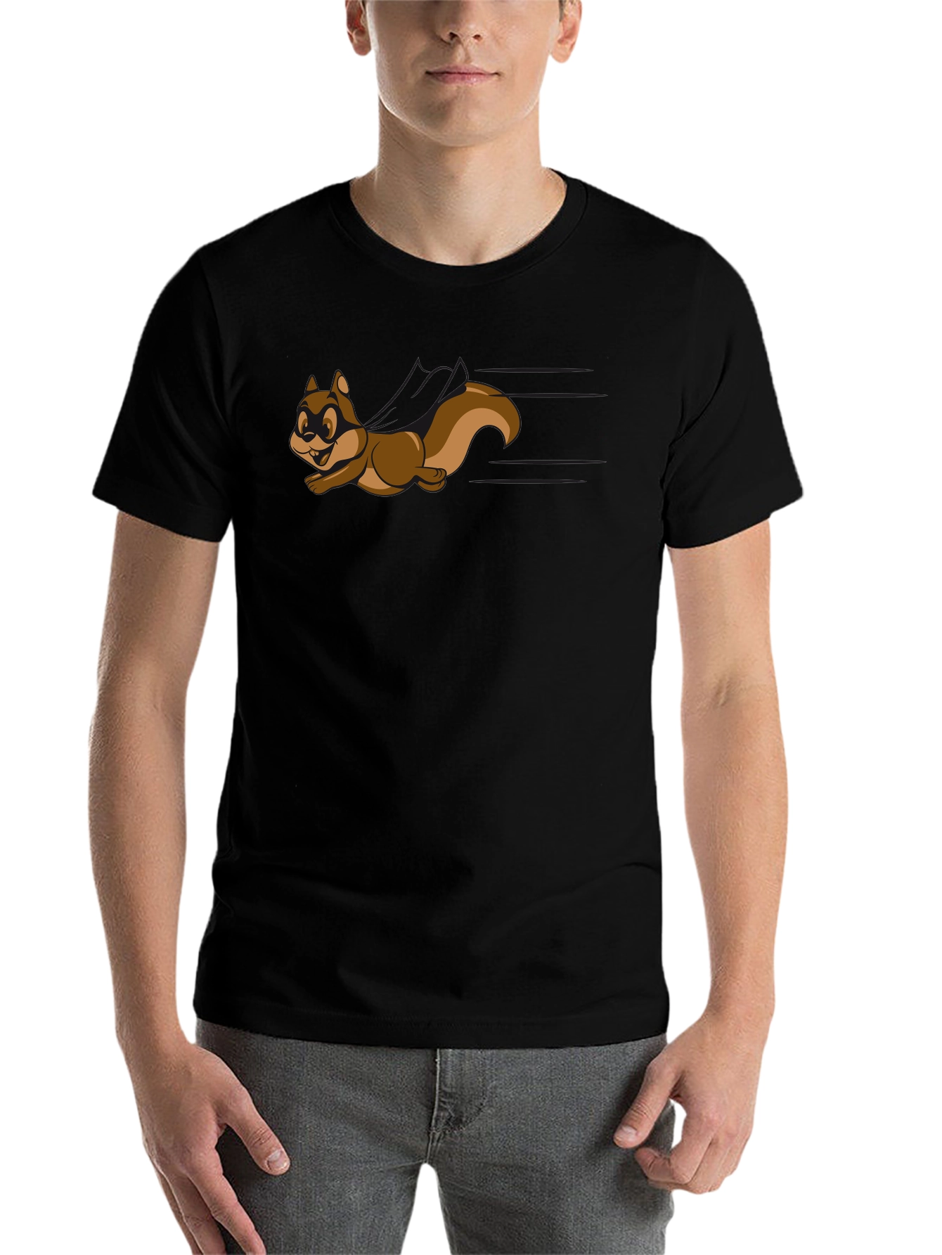 Black Cartoon Squirrel Graphic Tee - Black Crew Neck Shirt view 7
