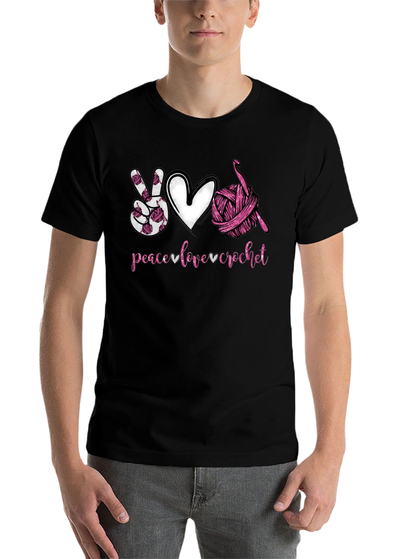 Black Peace Love Crochet T-Shirt - Hobbyist Gift view 7