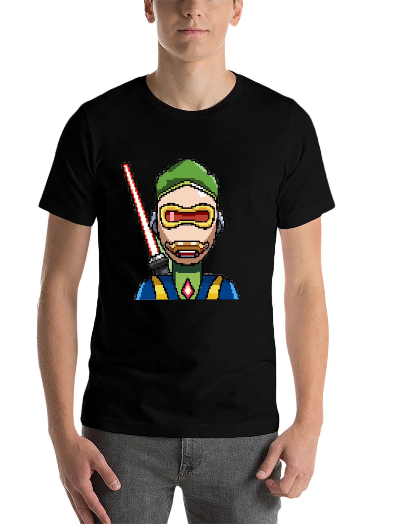 Black Pixel Art Sci-Fi Character Black T-Shirt view 7