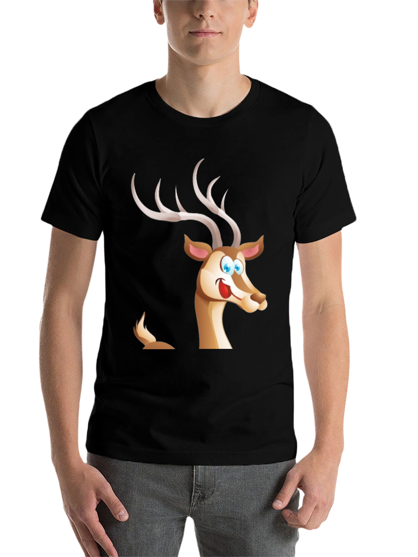 Black Cartoon Deer Graphic T-Shirt view 7