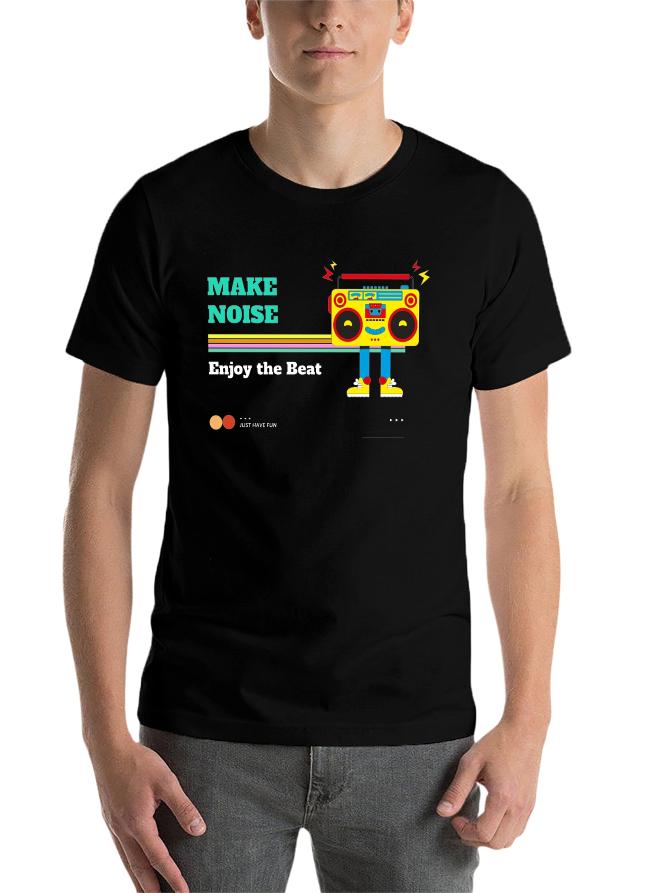 Black Retro Boombox Graphic Tee - Make Noise, Enjoy the Beat view 7