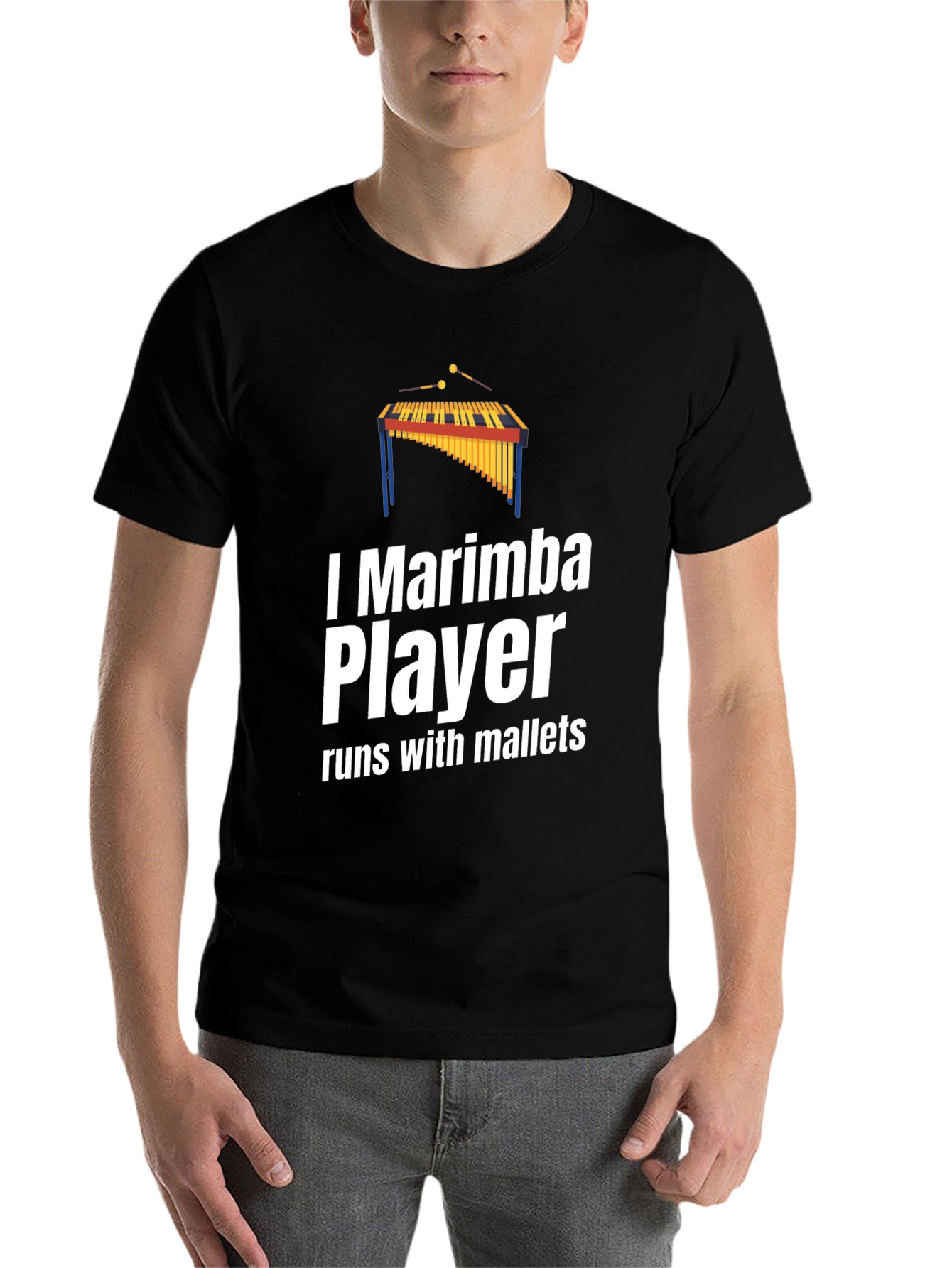 Black I Marimba Player T-Shirt - Runs With Mallets view 7