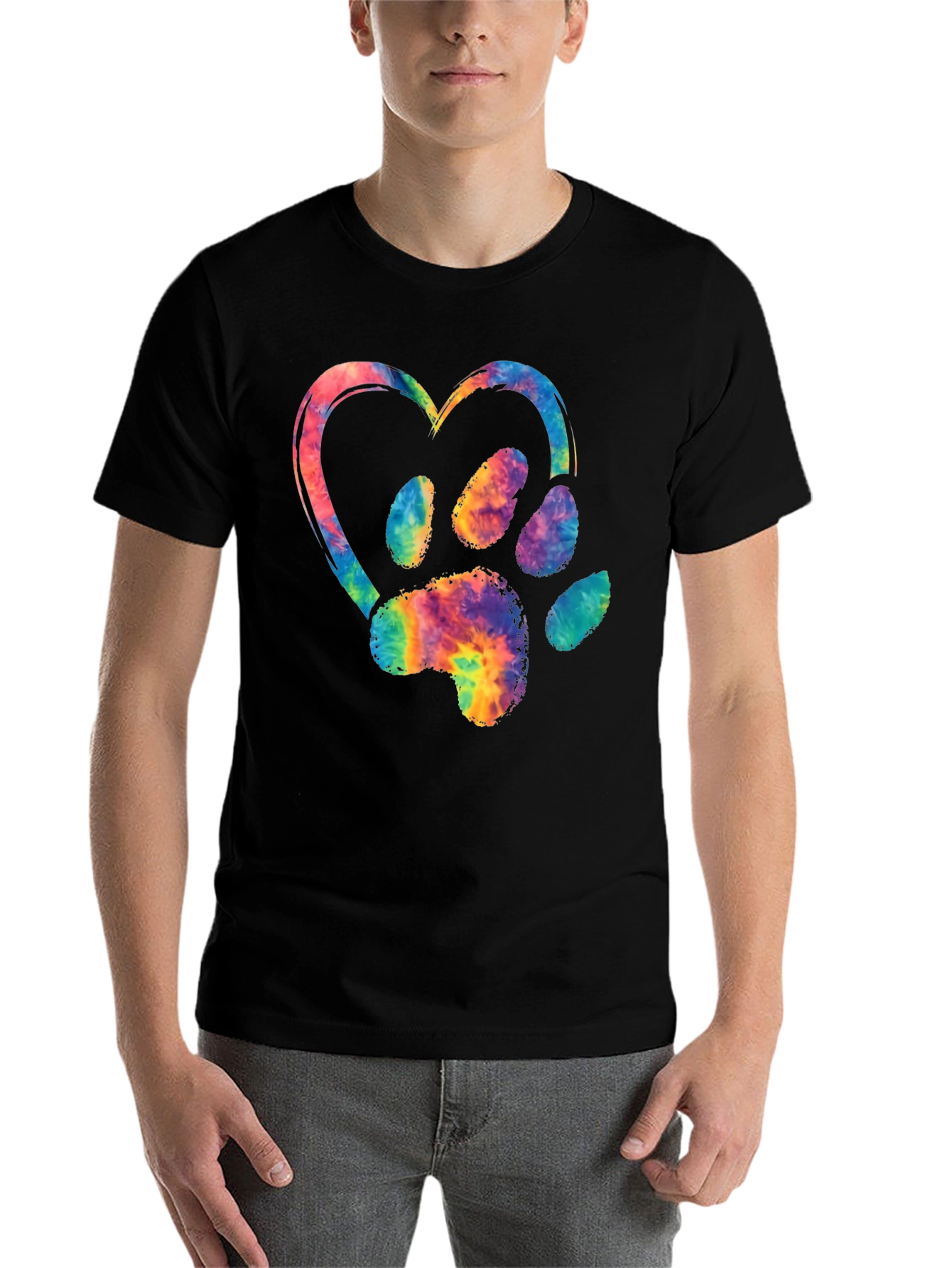 Black Tie-Dye Paw Print Heart Graphic Tee view 7